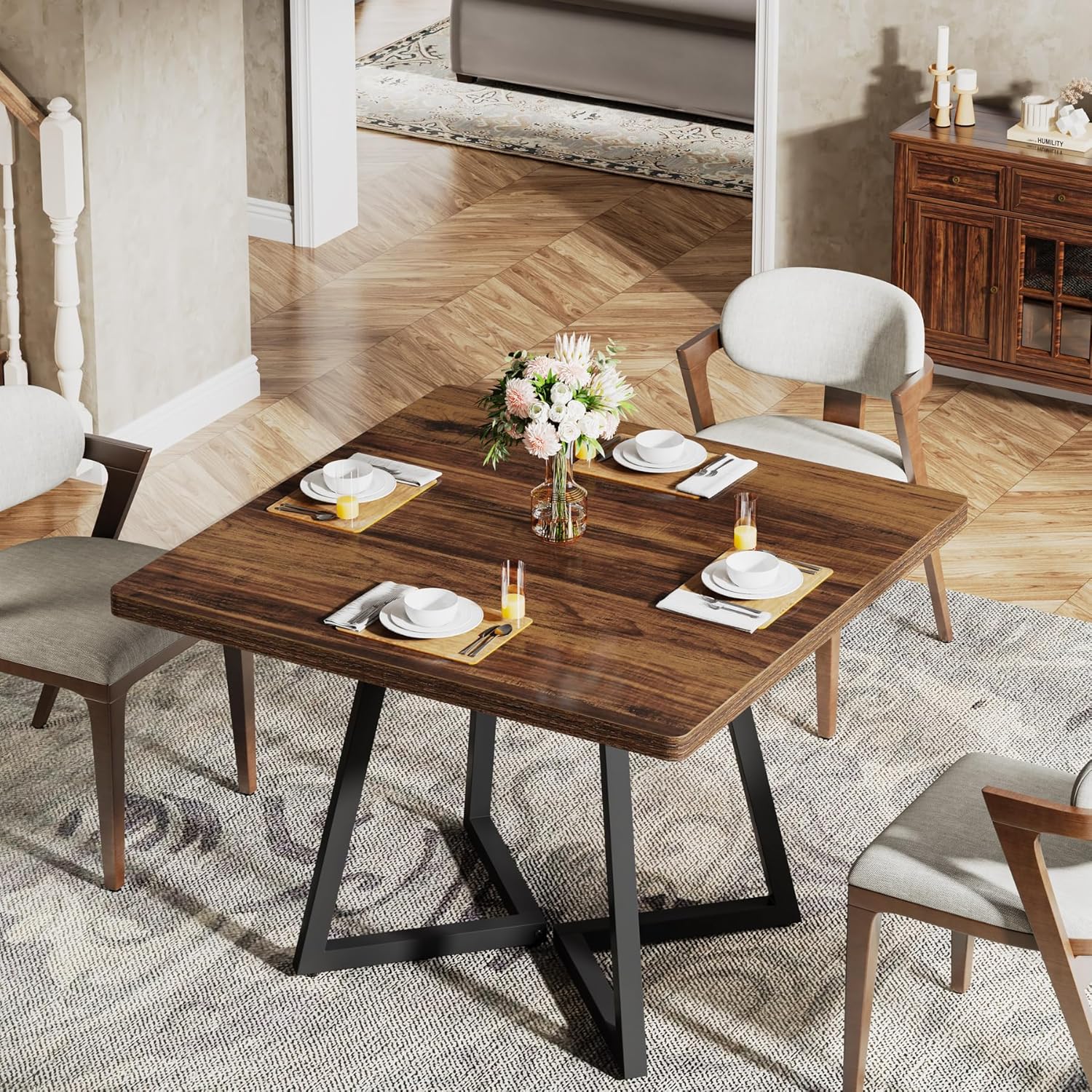 Tribesigns Eettafel voor 4 Personen, Tafel met Metalen Poot, Houten Eettafel