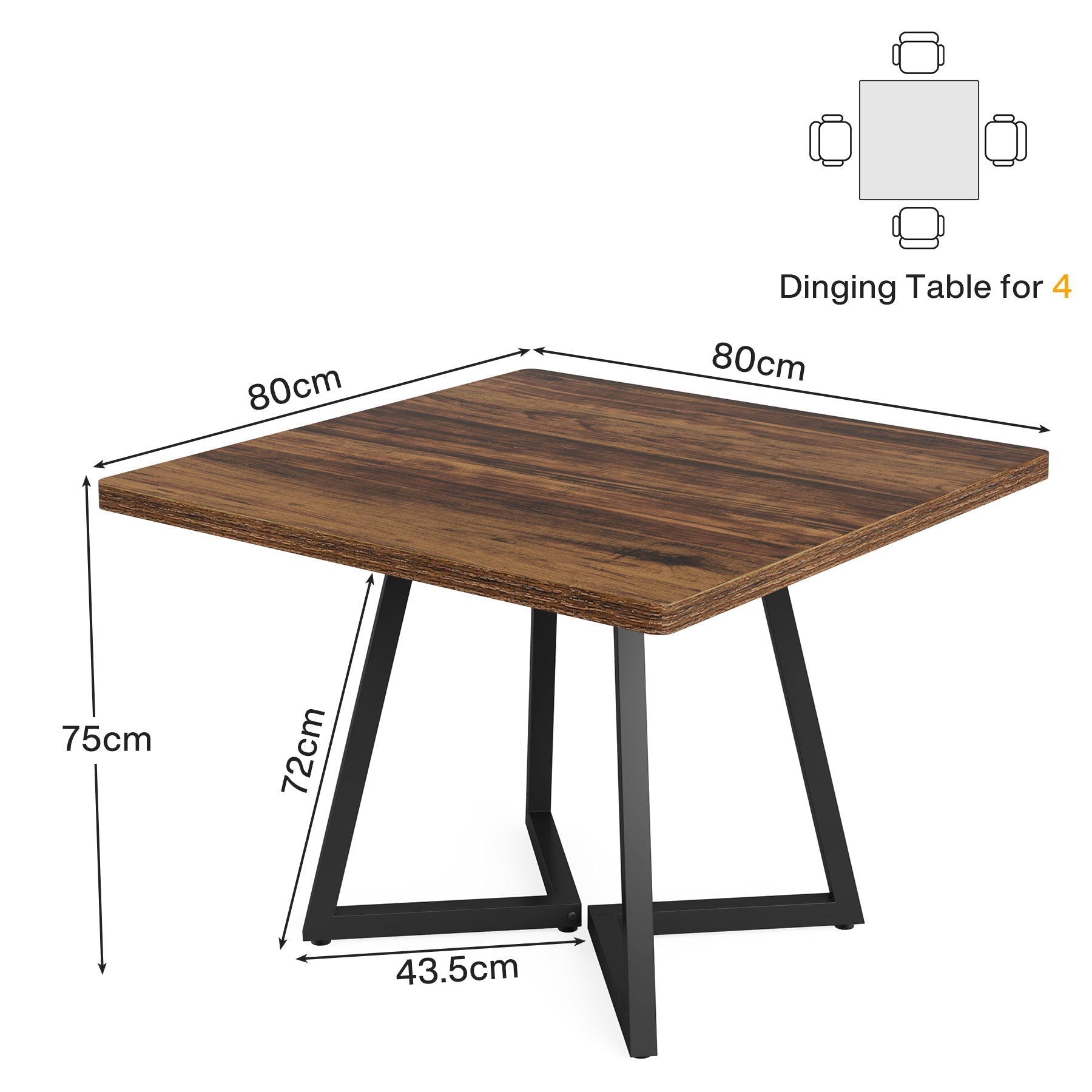 Tribesigns Eettafel voor 4 Personen, Tafel met Metalen Poot, Houten Eettafel