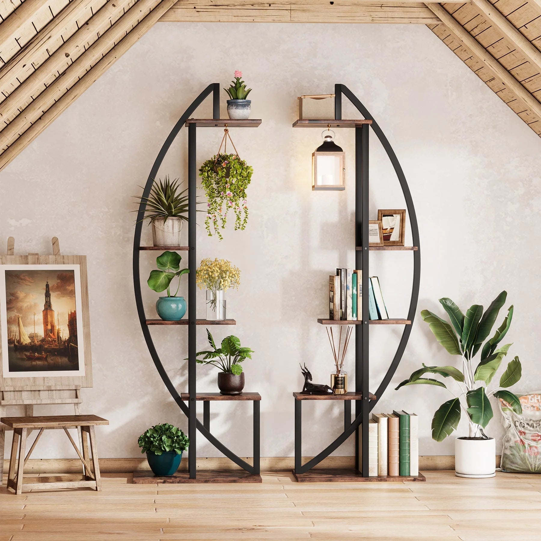 Tribesigns Set van 2 plantenstandaarden met 5 niveaus, Veelzijdig gebogen displayrek