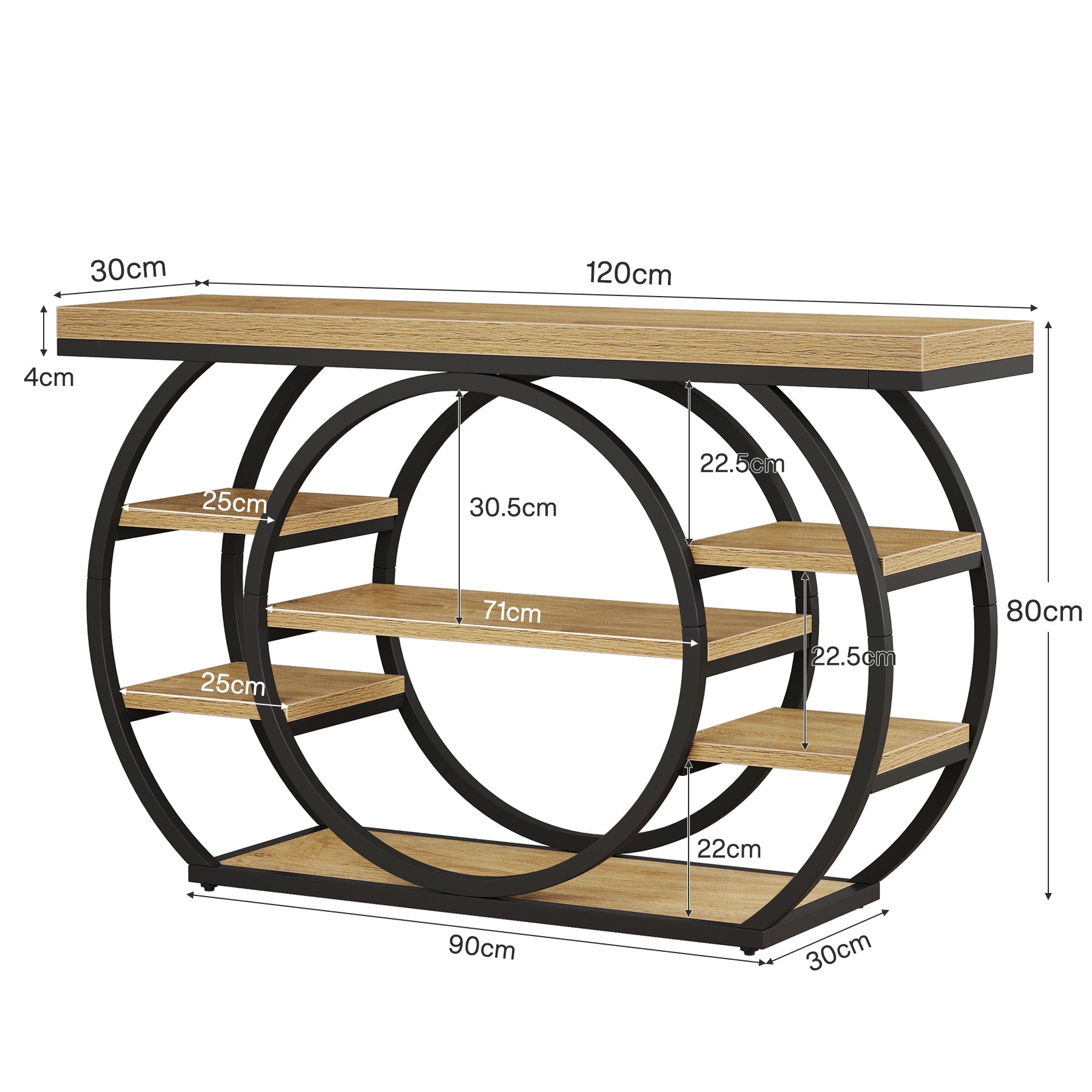 Tribesigns Console van 120 cm, Industriële 5-laagse salontafel met metalen frame