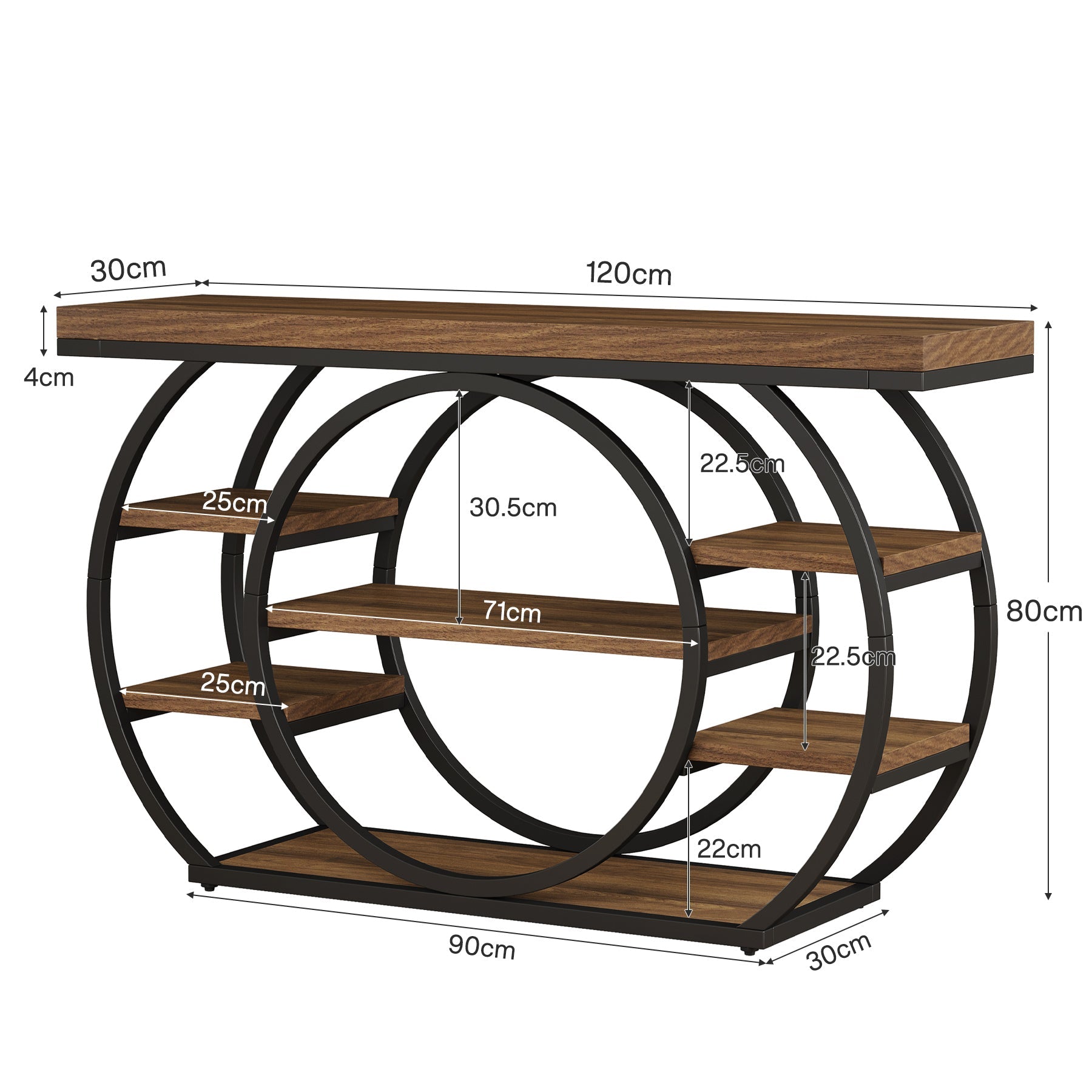 Tribesigns Console van 120 cm, Industriële 5-laagse salontafel met metalen frame