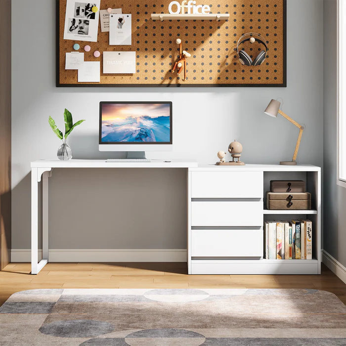 Tribesigns Bureau d'ordinateur, Bureau d'angle réversible avec armoire à tiroirs