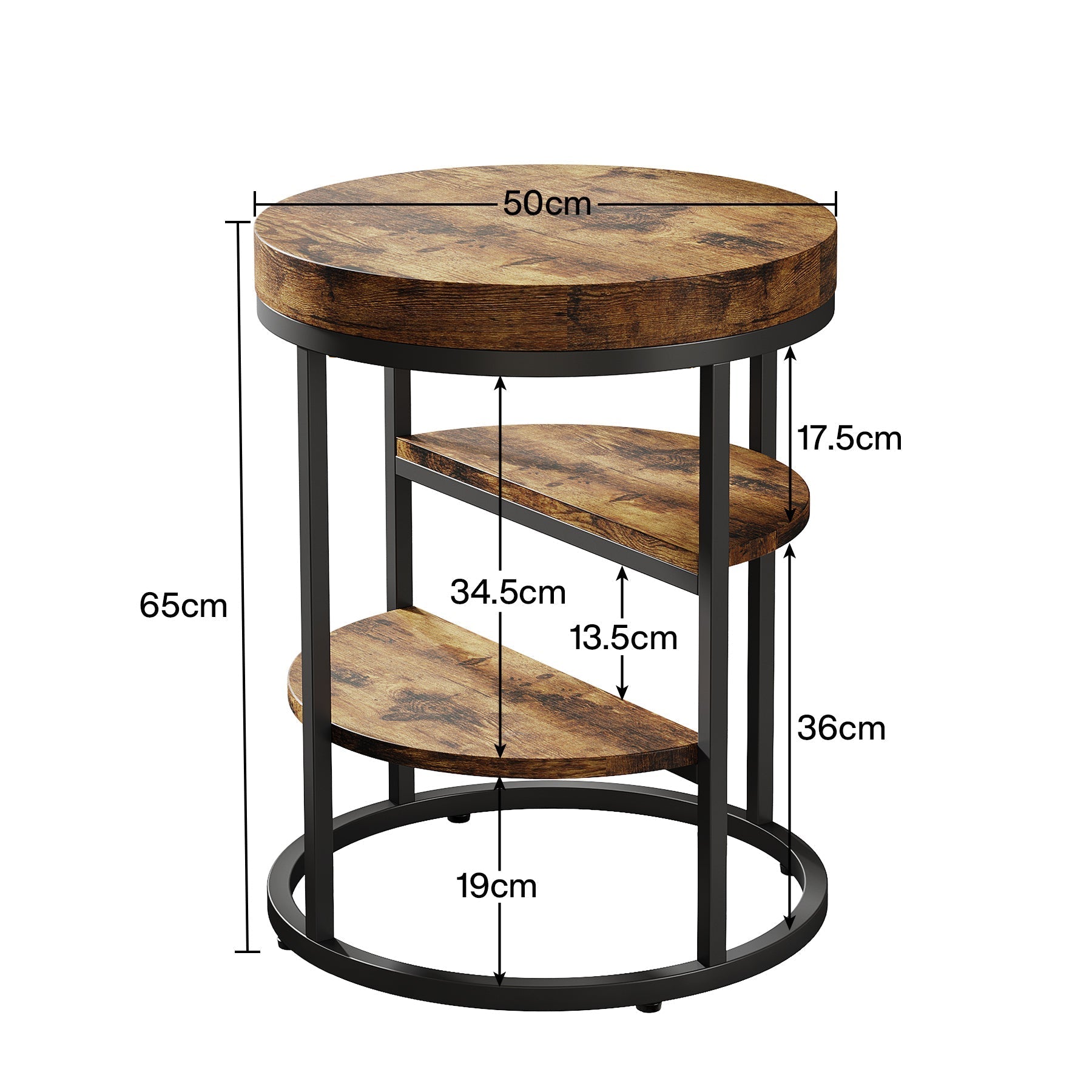 Tribesigns Ronde Bijzettafel, Bijzettafel met Drie Niveaus