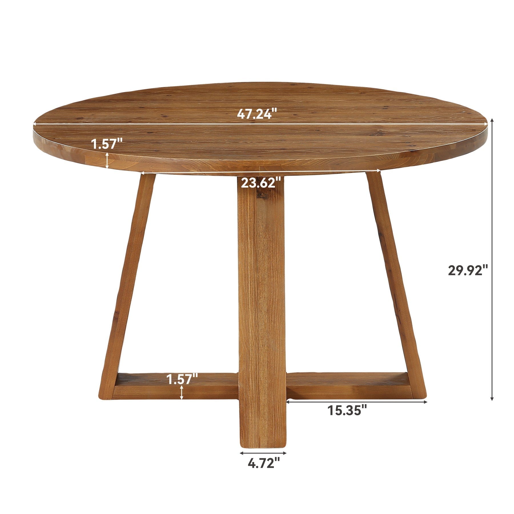 Tribesigns Ronde Eettafel 120 cm, Rustieke Eetkamertafel van Massief Hout met Schragenonderstel voor 4 Personen