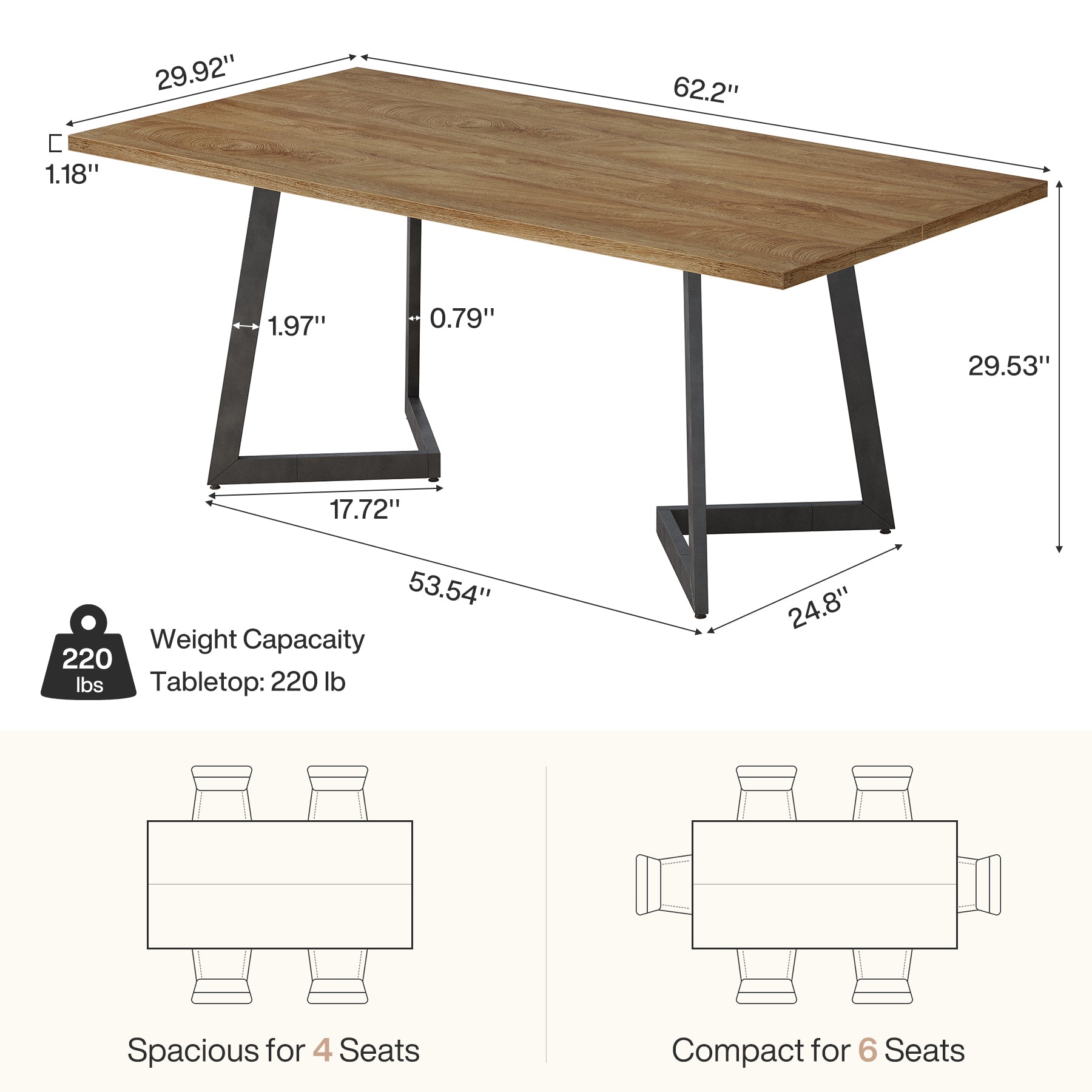 Tribesigns Table à Manger 158 cm, Table de Cuisine Rectangulaire avec Structure Métallique
