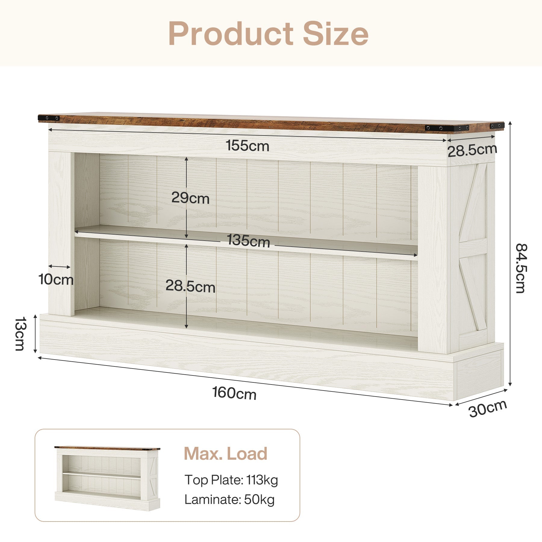Tribesigns Console van 160 cm, Haltafel en Salontafel met Opbergruimte