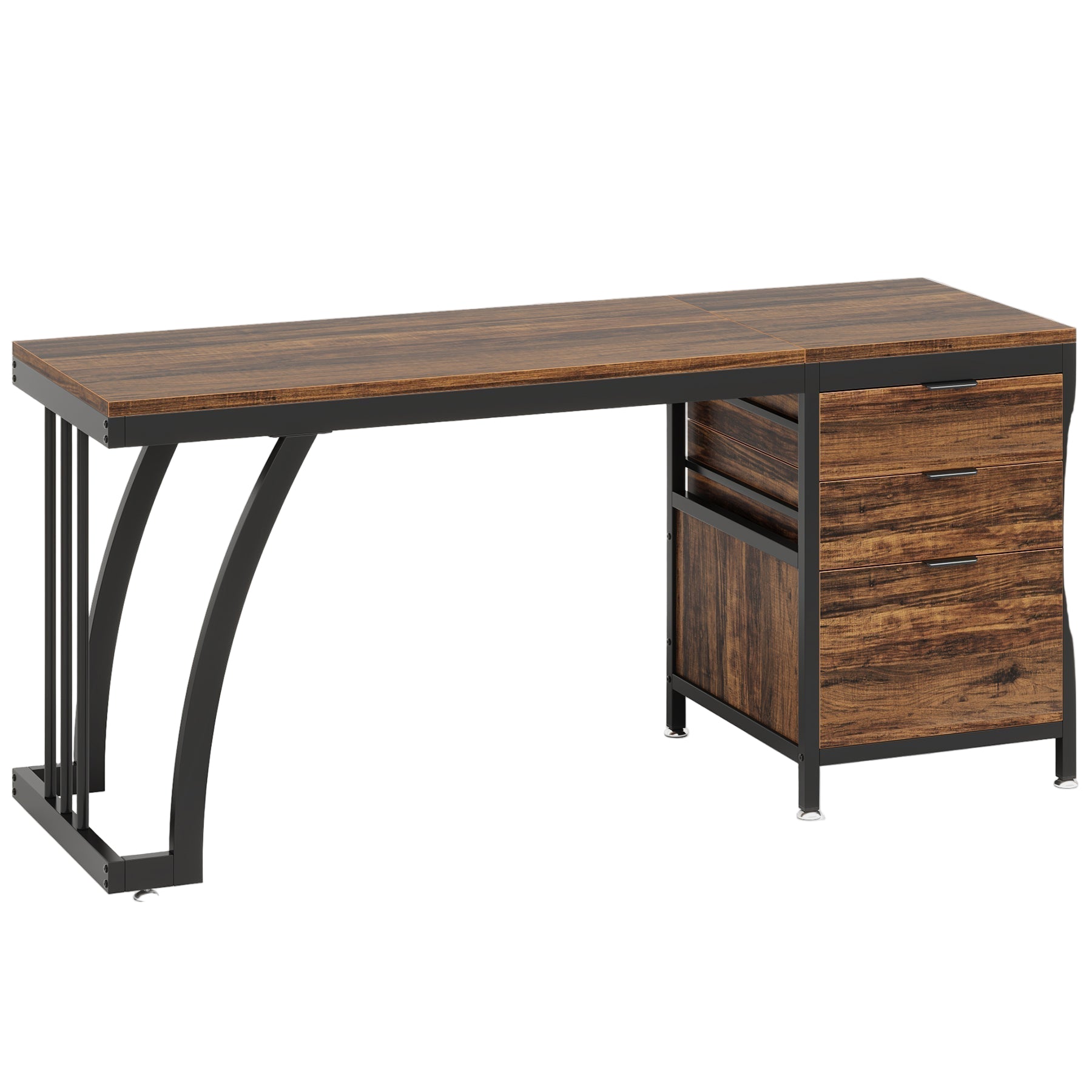 Tribesigns Bureau informatique industriel, Bureau 150 cm avec armoire à tiroirs réversible