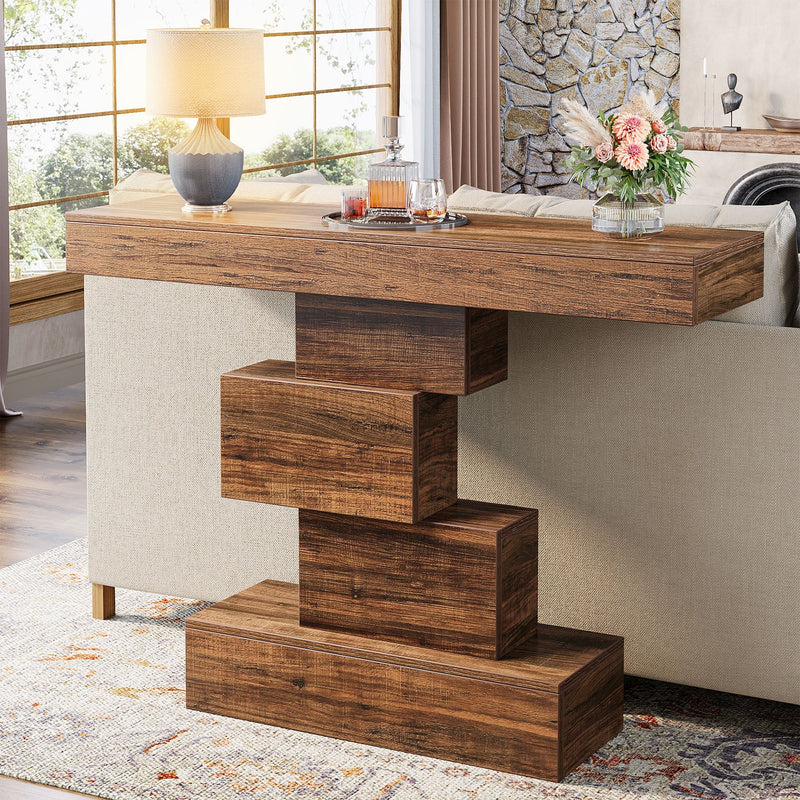 Tribesigns Console de 108 cm, Table de canapé en bois Table d'appoint avec base géométrique