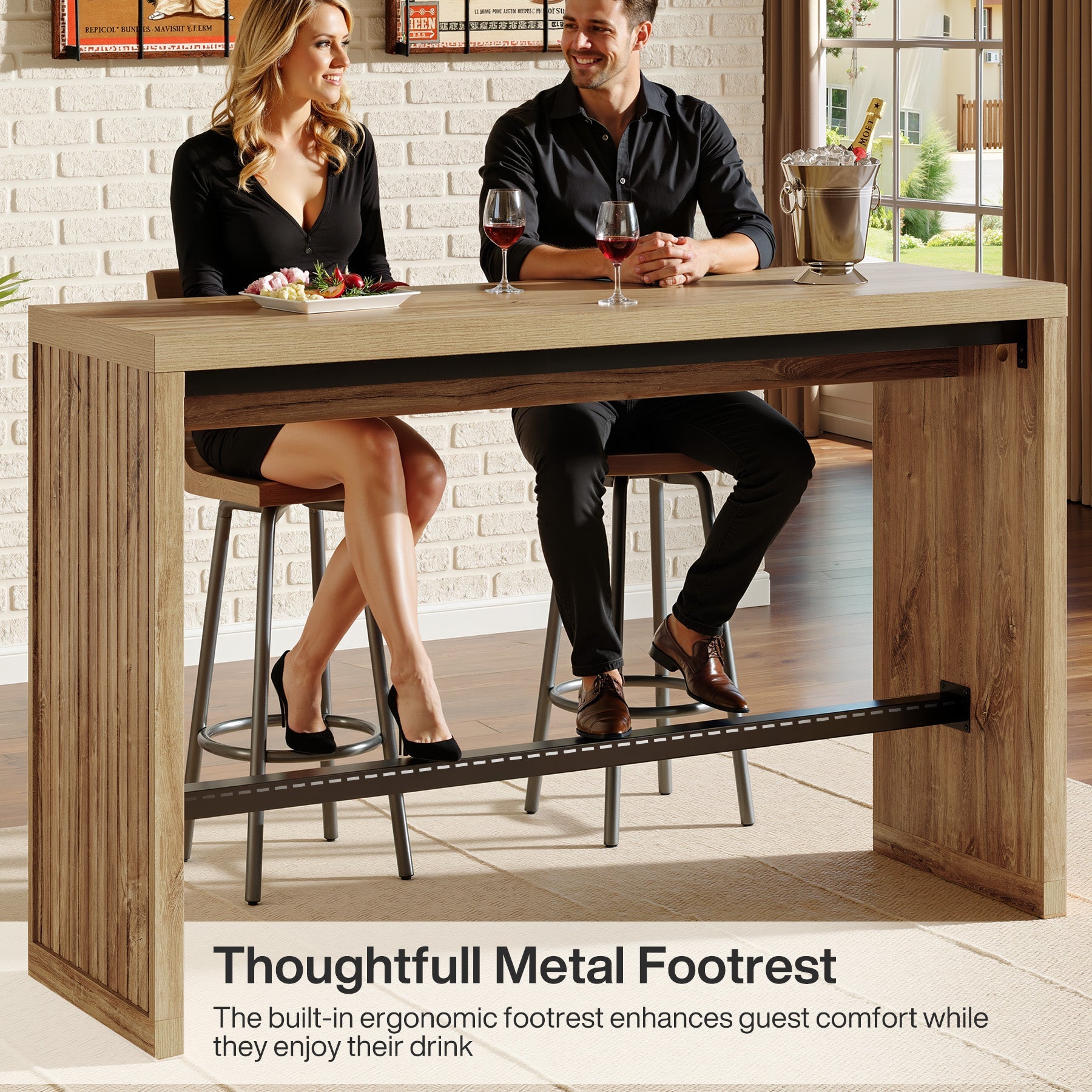 Tribesigns Table de Bar de 140 cm avec Repose-Pieds Métallique