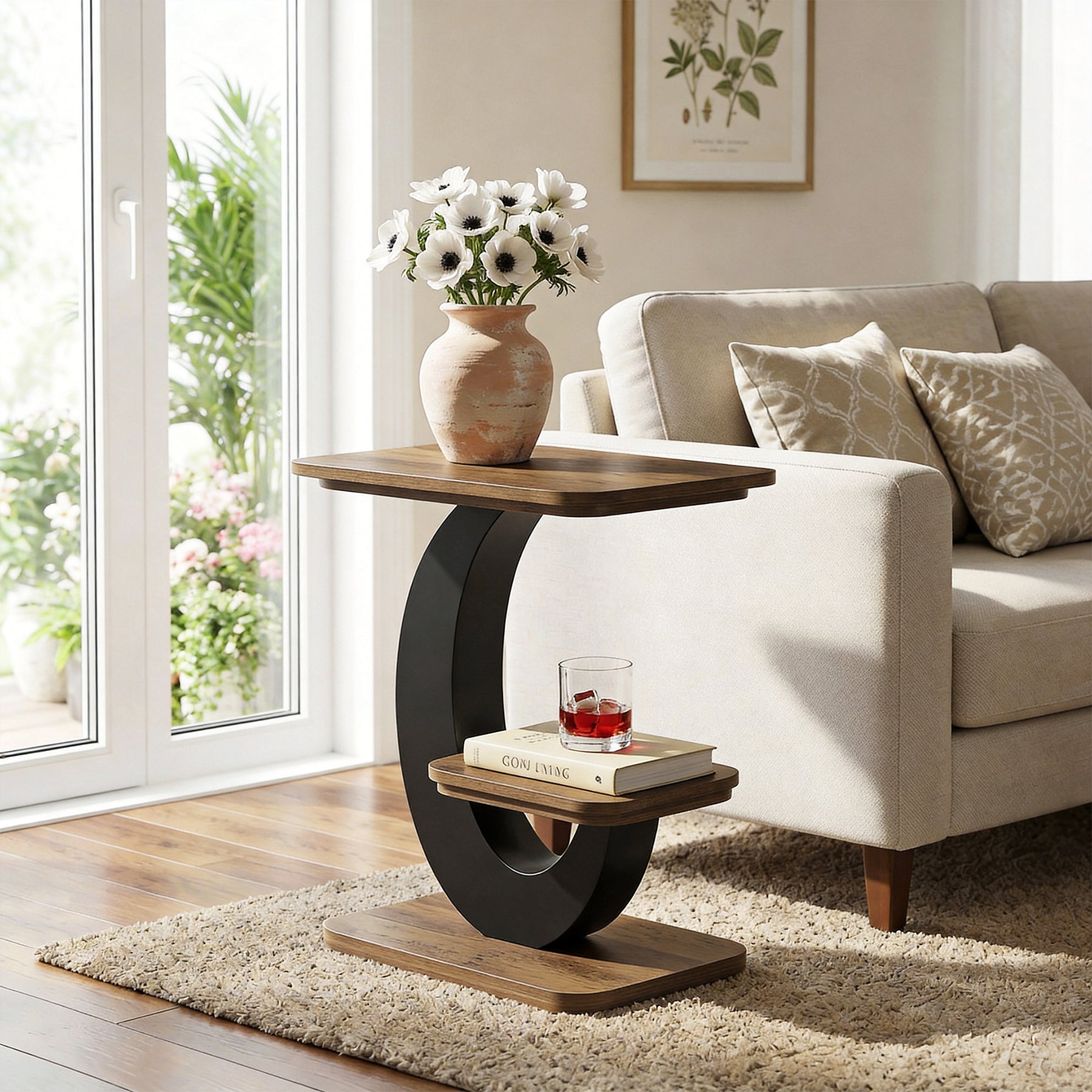 Tribesigns Table d'appoint étroite de 60 cm à 2 niveaux, Style industriel en bois idéale pour le salon et la chambre