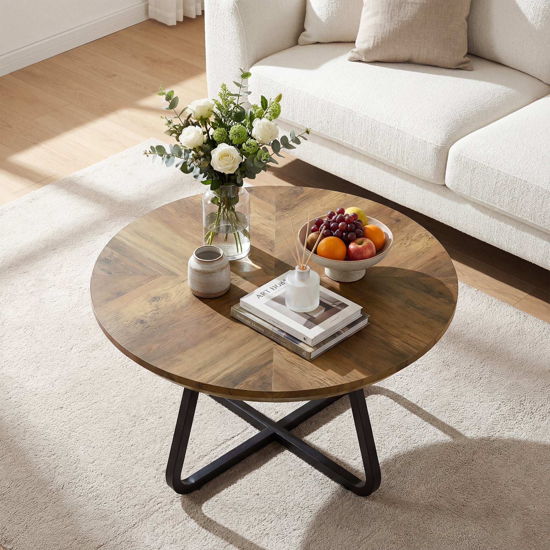 Tribesigns Table Basse Ronde 80 cm, Style Industriel avec Pieds en Métal