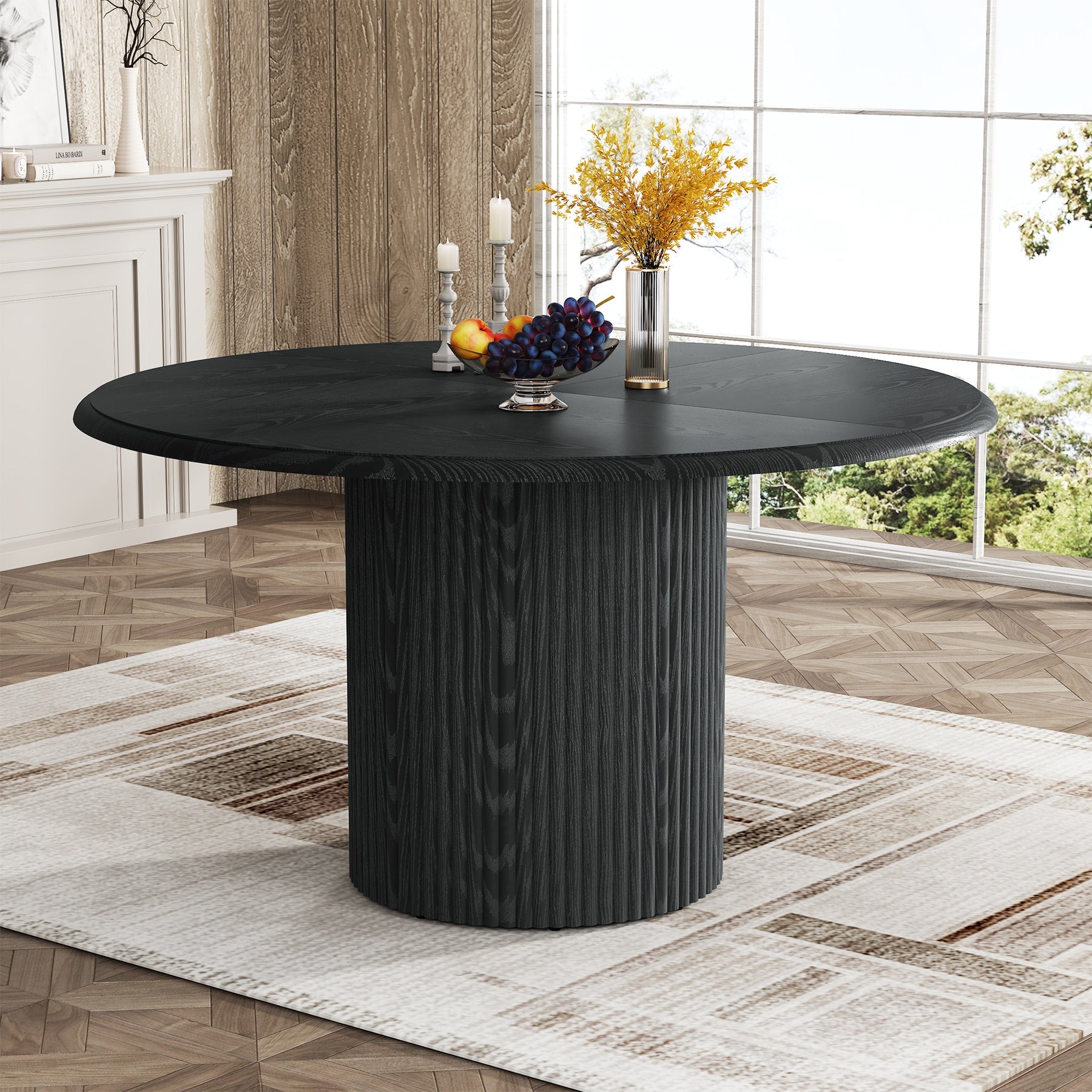 Tribesigns Table de salle à manger ronde, Table de cuisine de style campagnard de 120 cm avec piètement en métal pour 4 personnes