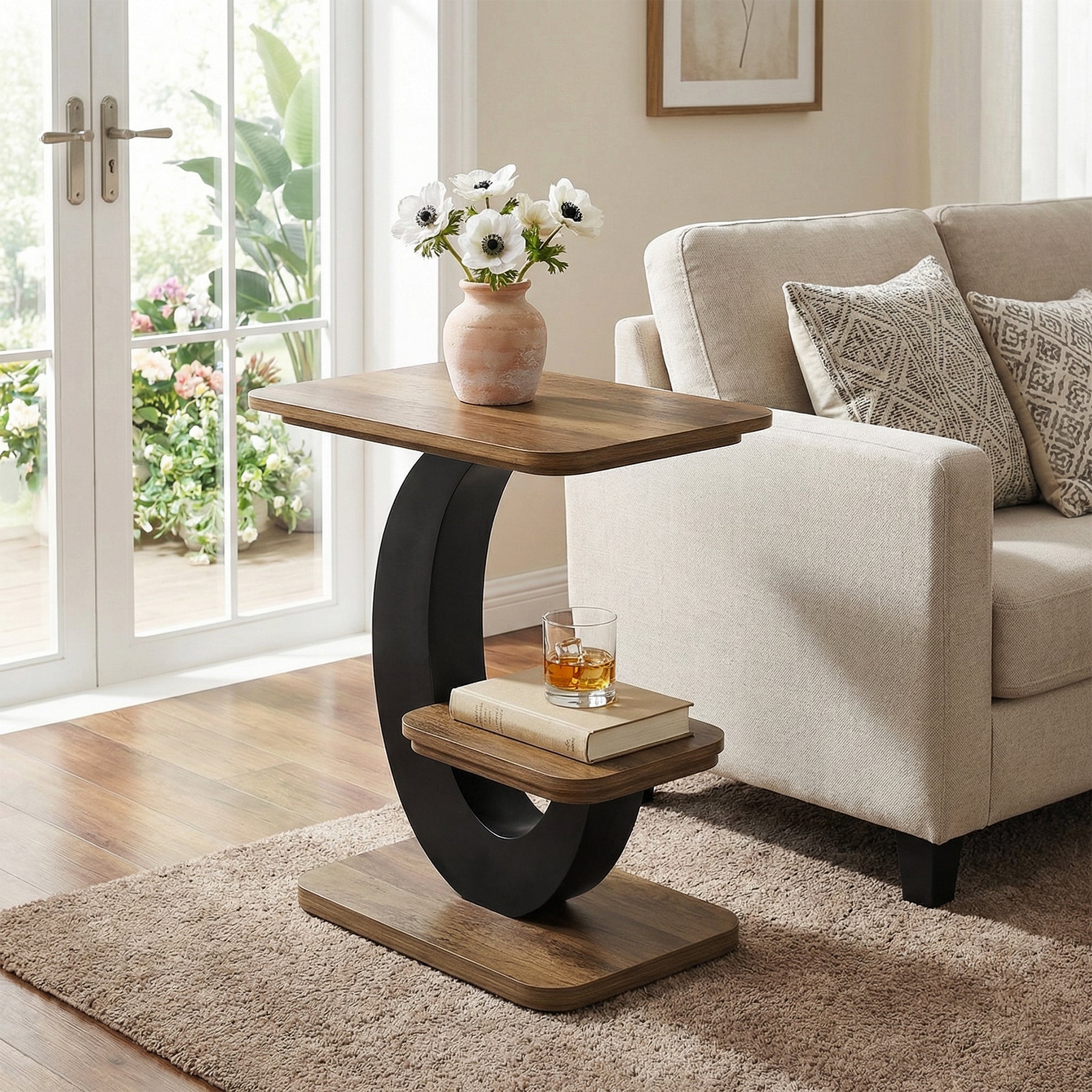 Tribesigns Table d'appoint étroite de 60 cm à 2 niveaux, Style industriel en bois idéale pour le salon et la chambre