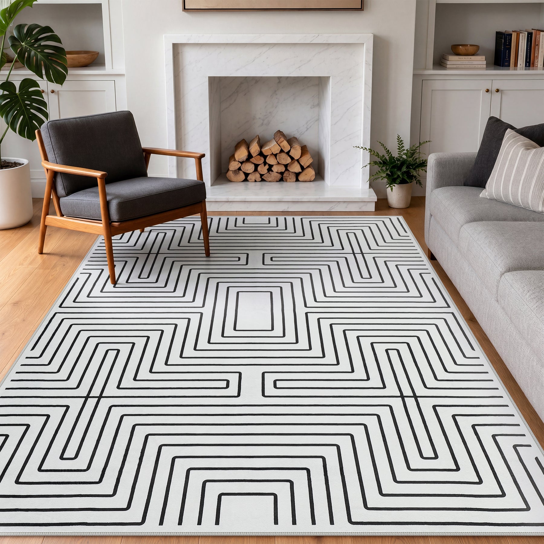 Tribesigns Tapis Minimalistes Motif Labyrinthe, Tapis Géométriques Modernes Antidérapants à Poils Ras pour Salon, Certifiés OEKO-TEX