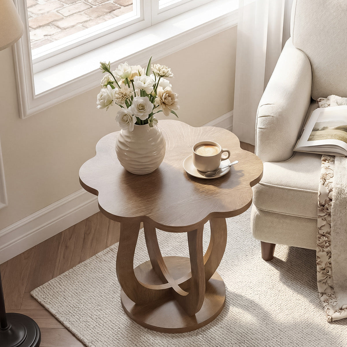 Tribesigns Table d'appoint moderne en forme de fleur, Petite table de chevet avec rangement