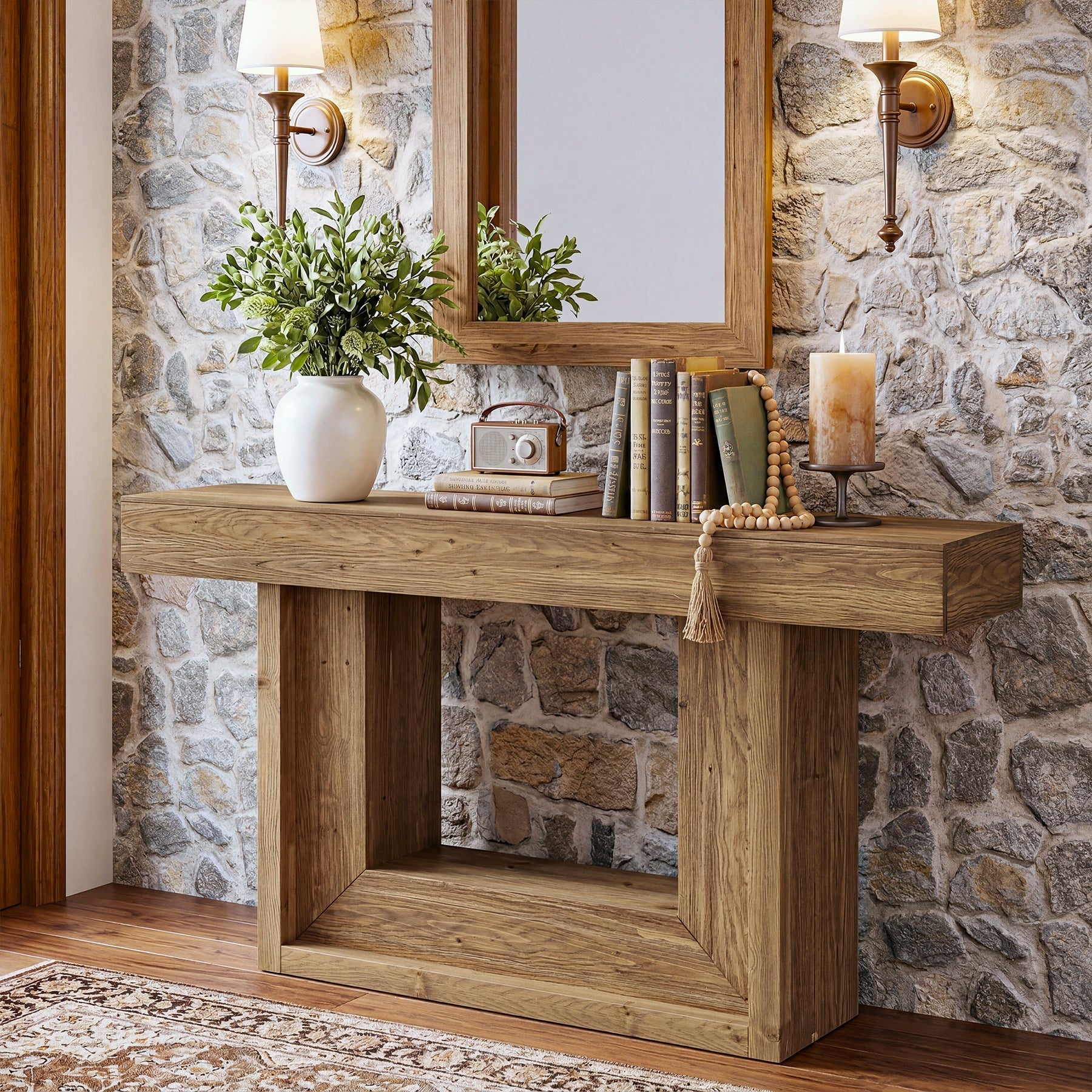 Tribesigns 160cm Massief houten smalle console tafel, landelijke stijl met U-vormige basis en plank