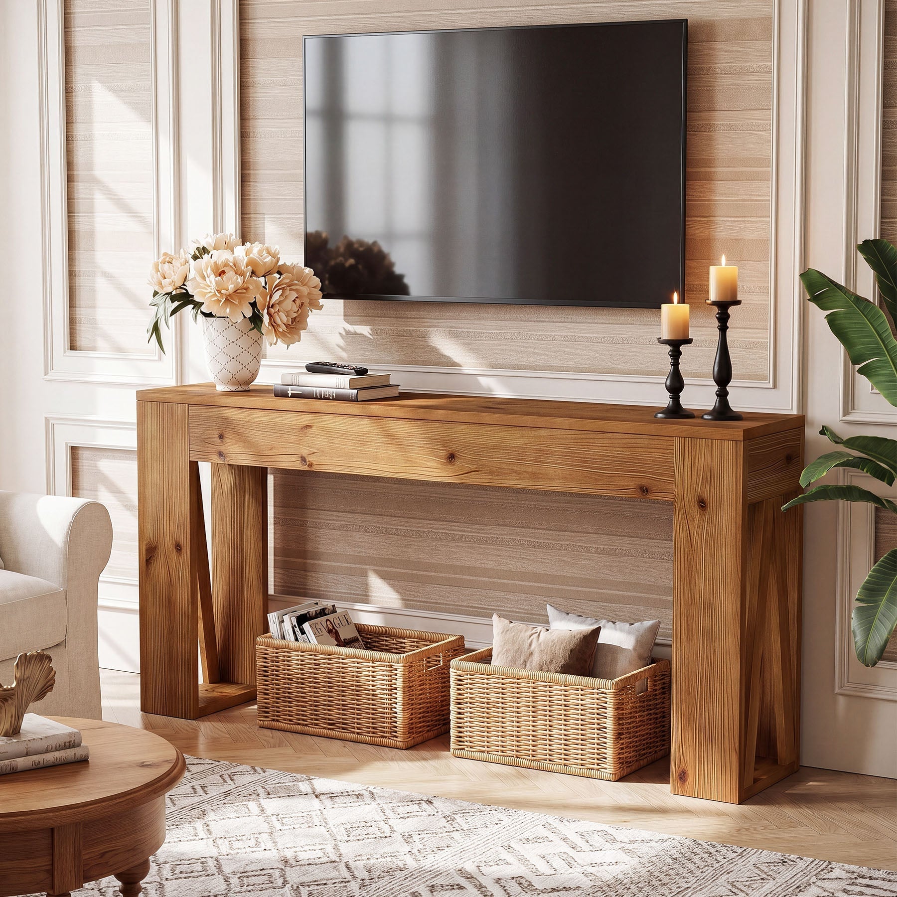Tribesigns Console en sapin massif 160 cm, Table d'entrée étroite de style campagnard