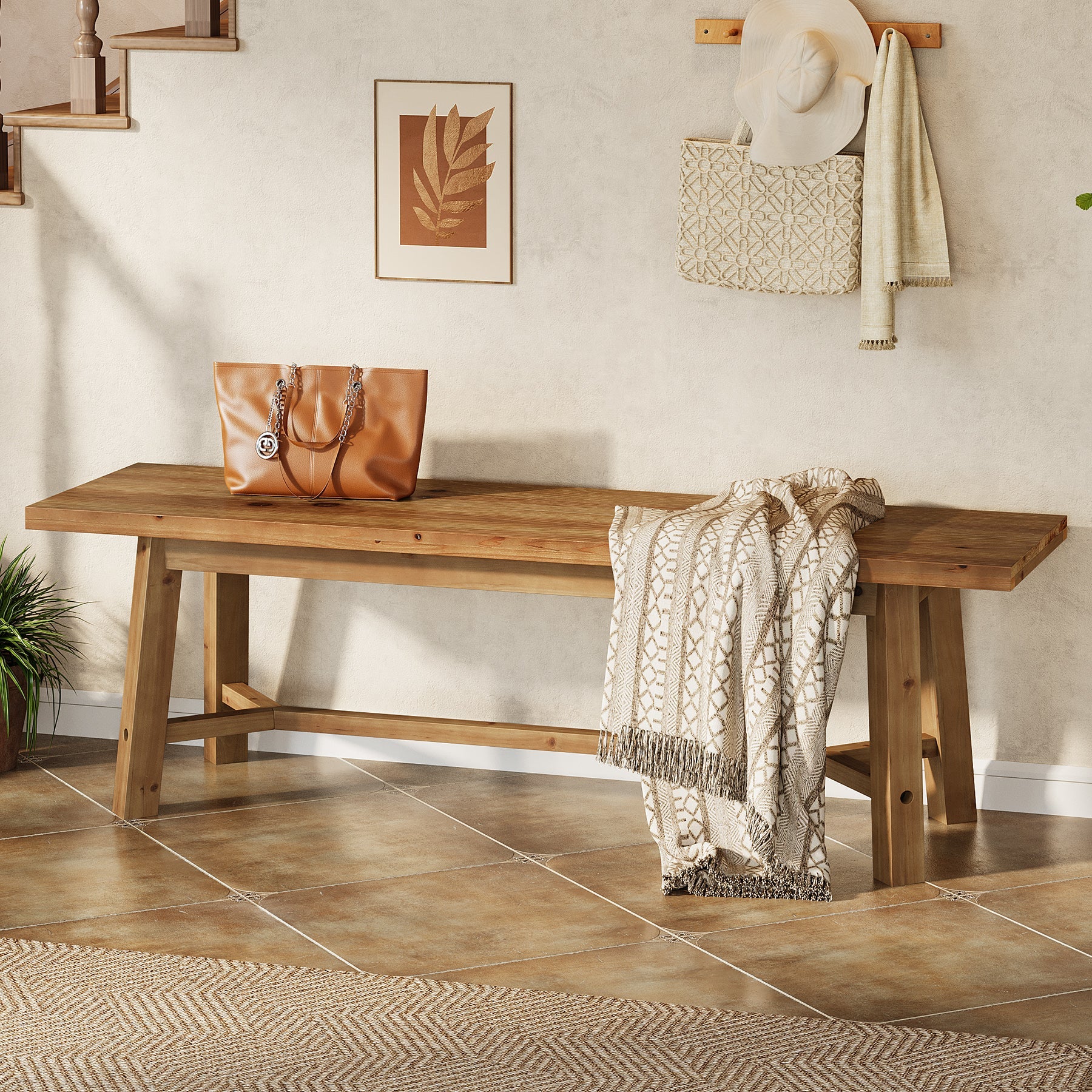Tribesigns Banc en Bois Massif de 140 cm, Style Rustique, Idéal pour l’Entrée