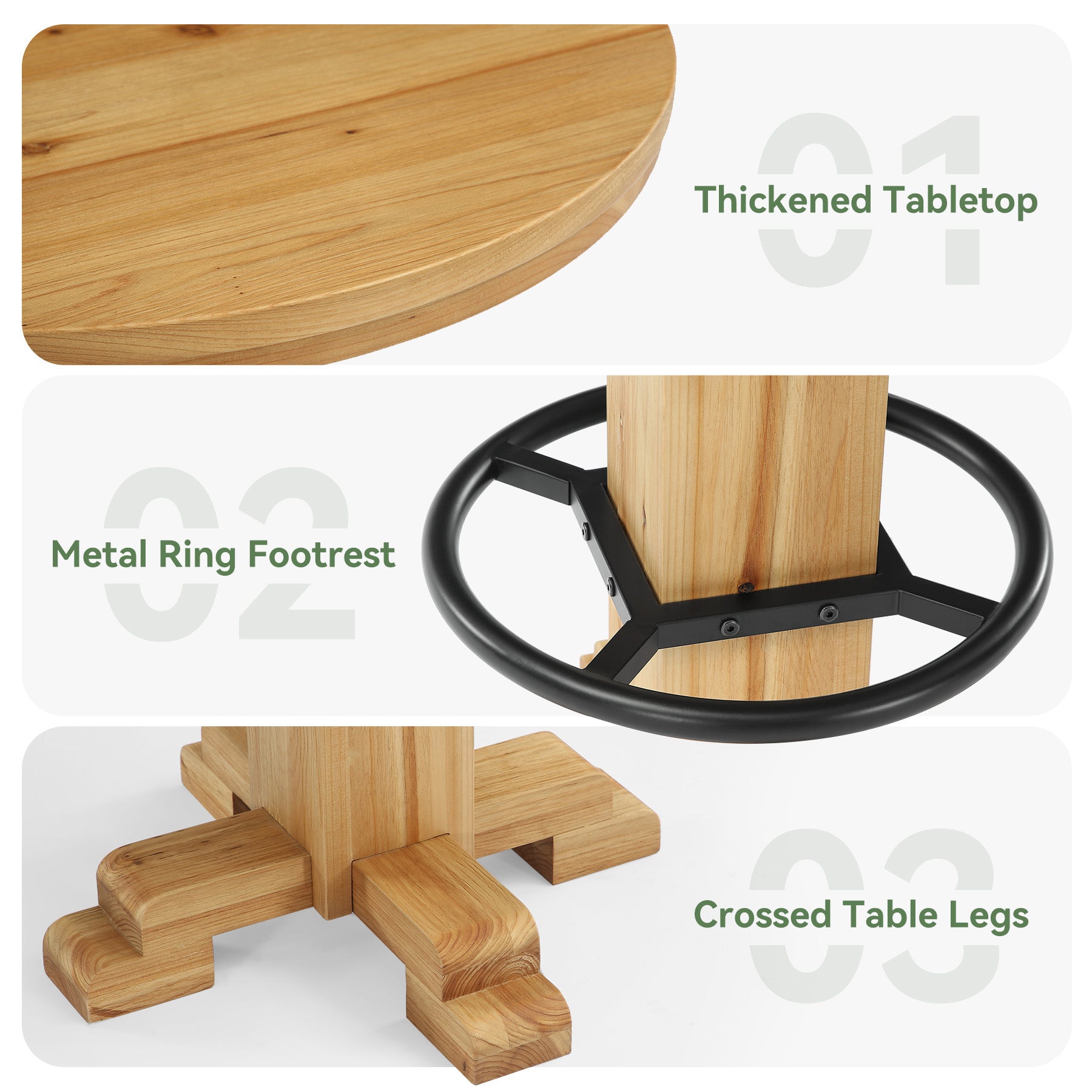 Tribesigns Table de Bar Ronde en Bois Massif, Table de Bistro Haute 95 cm