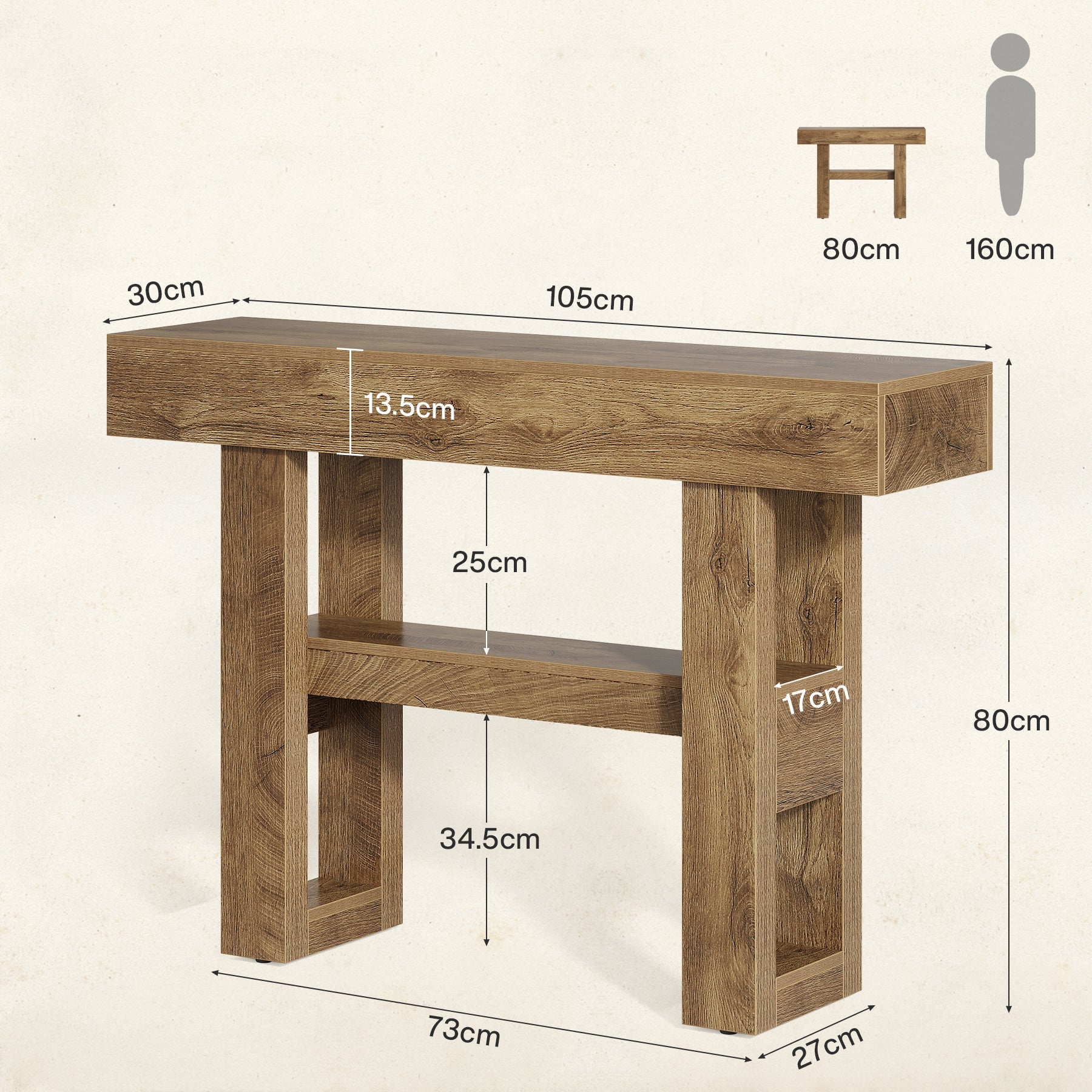 Tribesigns Farmhouse Smalle 2-laags consoletafel, Entreetable met opbergvakken