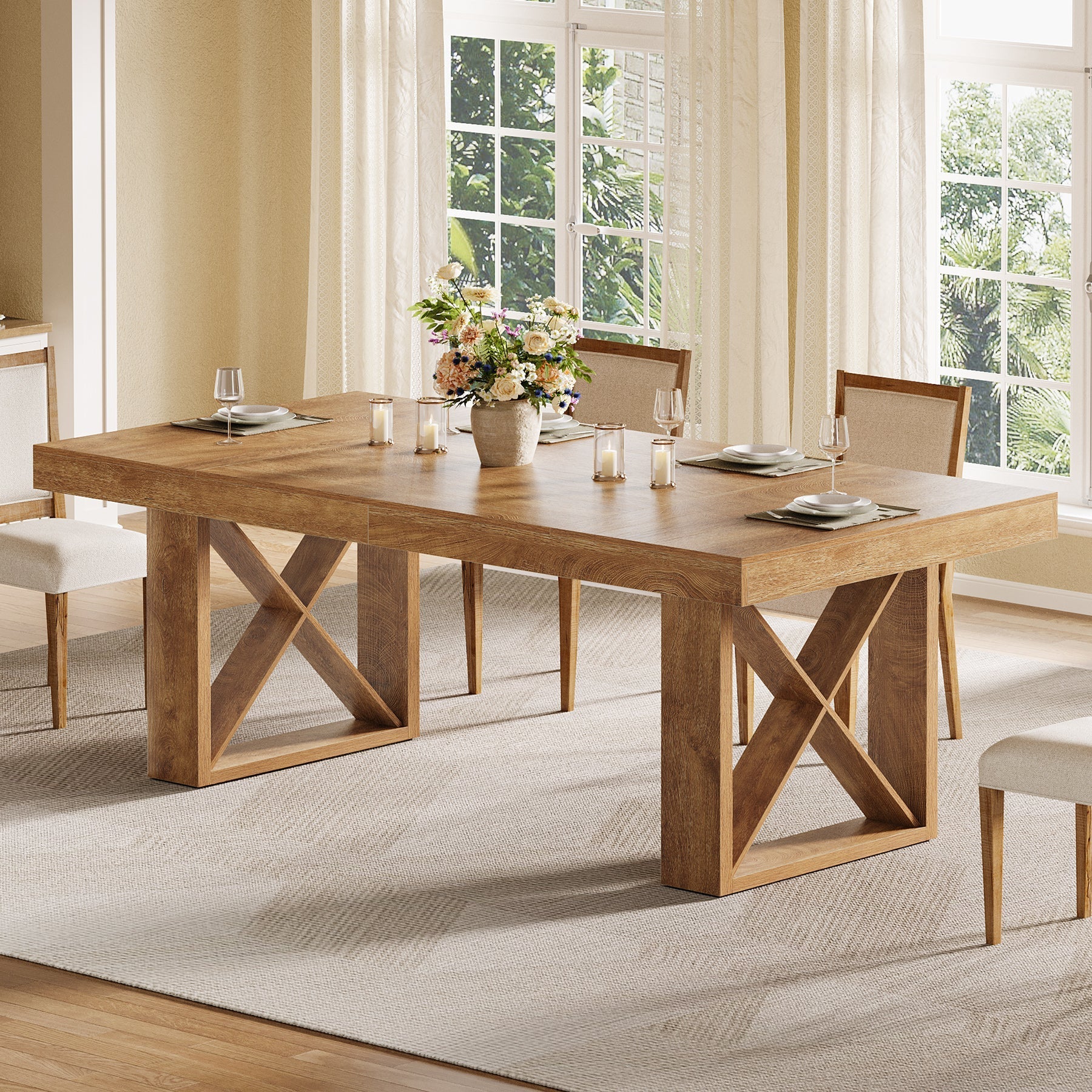 Tribesigns Table à manger de 160 cm pour 4 à 6 personnes, Style maison de campagne, aspect bois massif