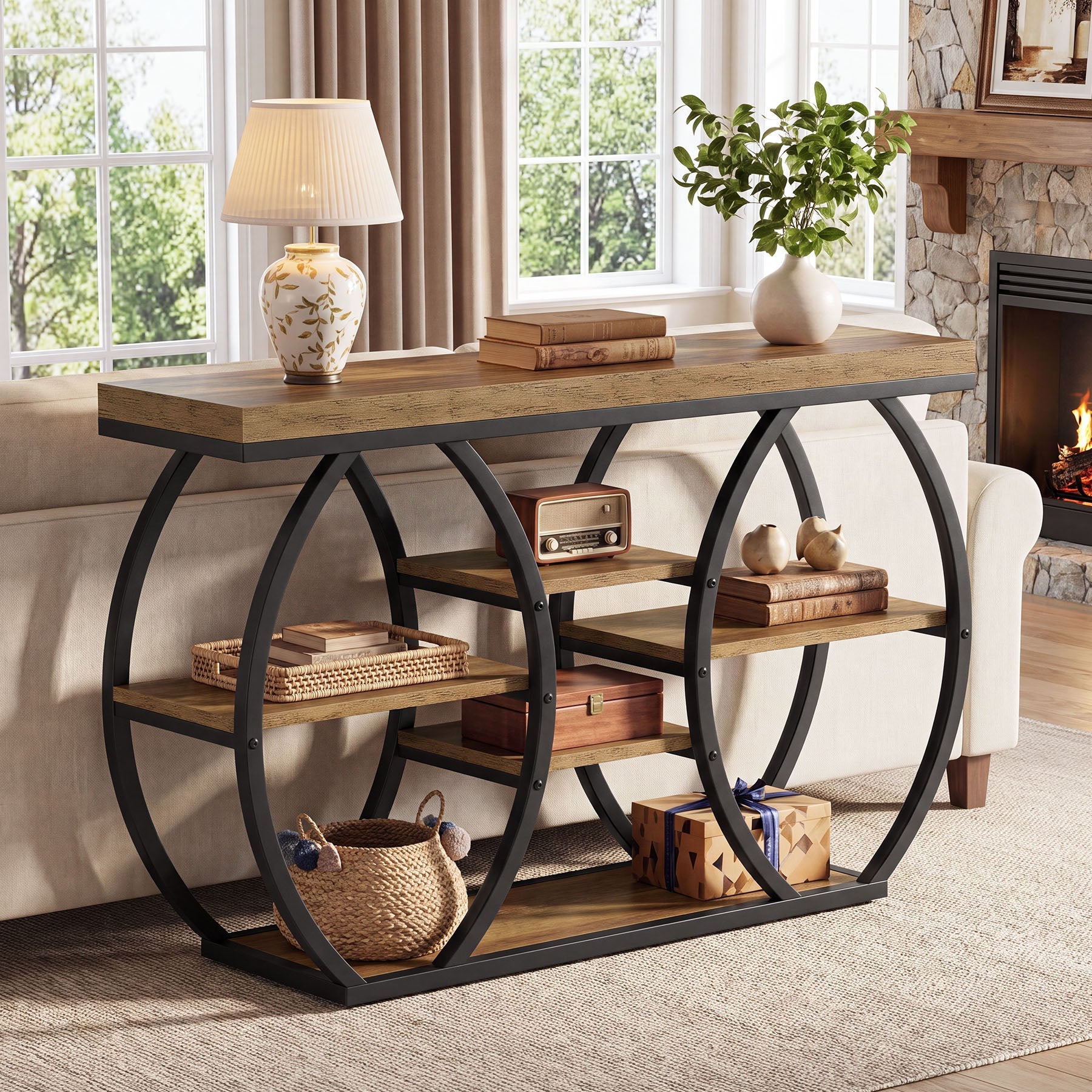 Tribesigns Console Farmhouse 120 cm à 4 Niveaux pour Salon