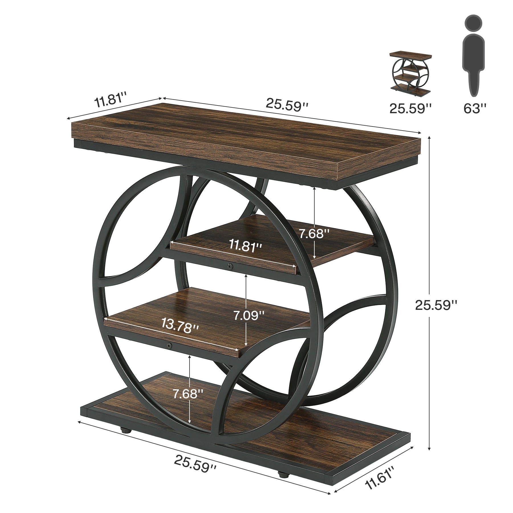 Tribesigns Table d’appoint de 65 cm, étagère industrielle à 4 niveaux avec structure métallique géométrique