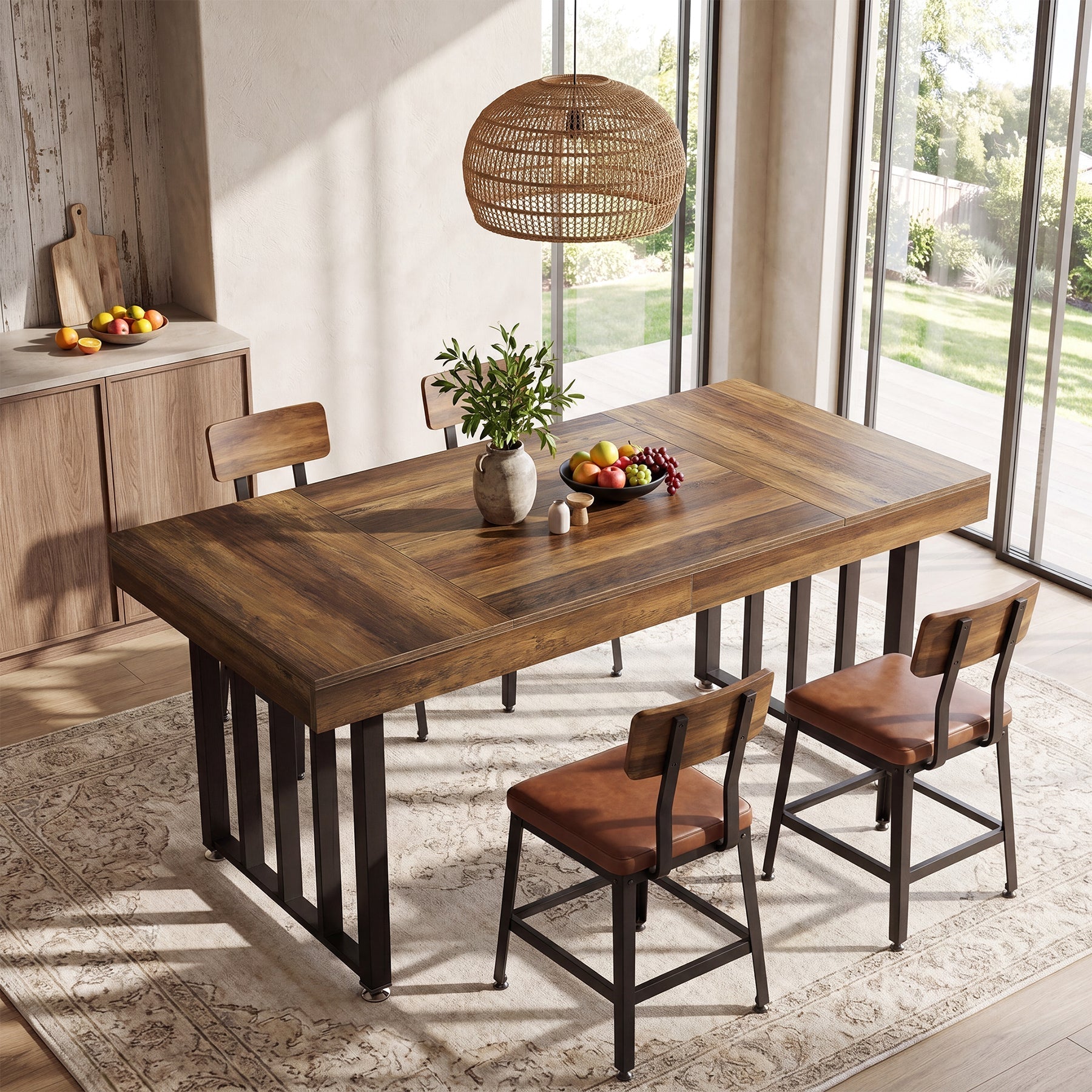 Table à manger 140 cm pour 4 personnes, Table de cuisine rectangulaire avec pieds en métal robustes
