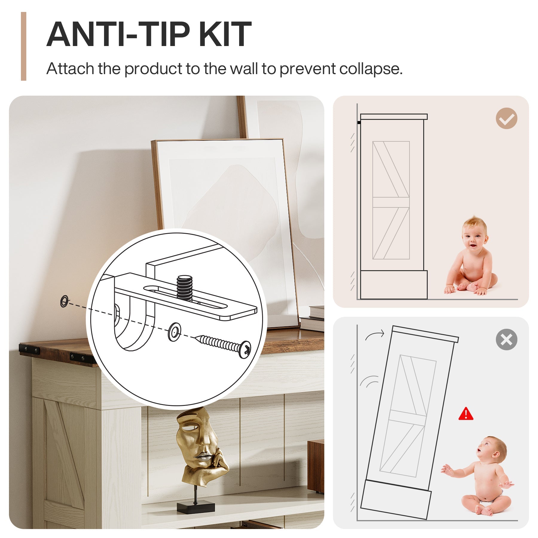 Tribesigns Meuble TV 160 cm, Console multimédia style ferme avec rangement
