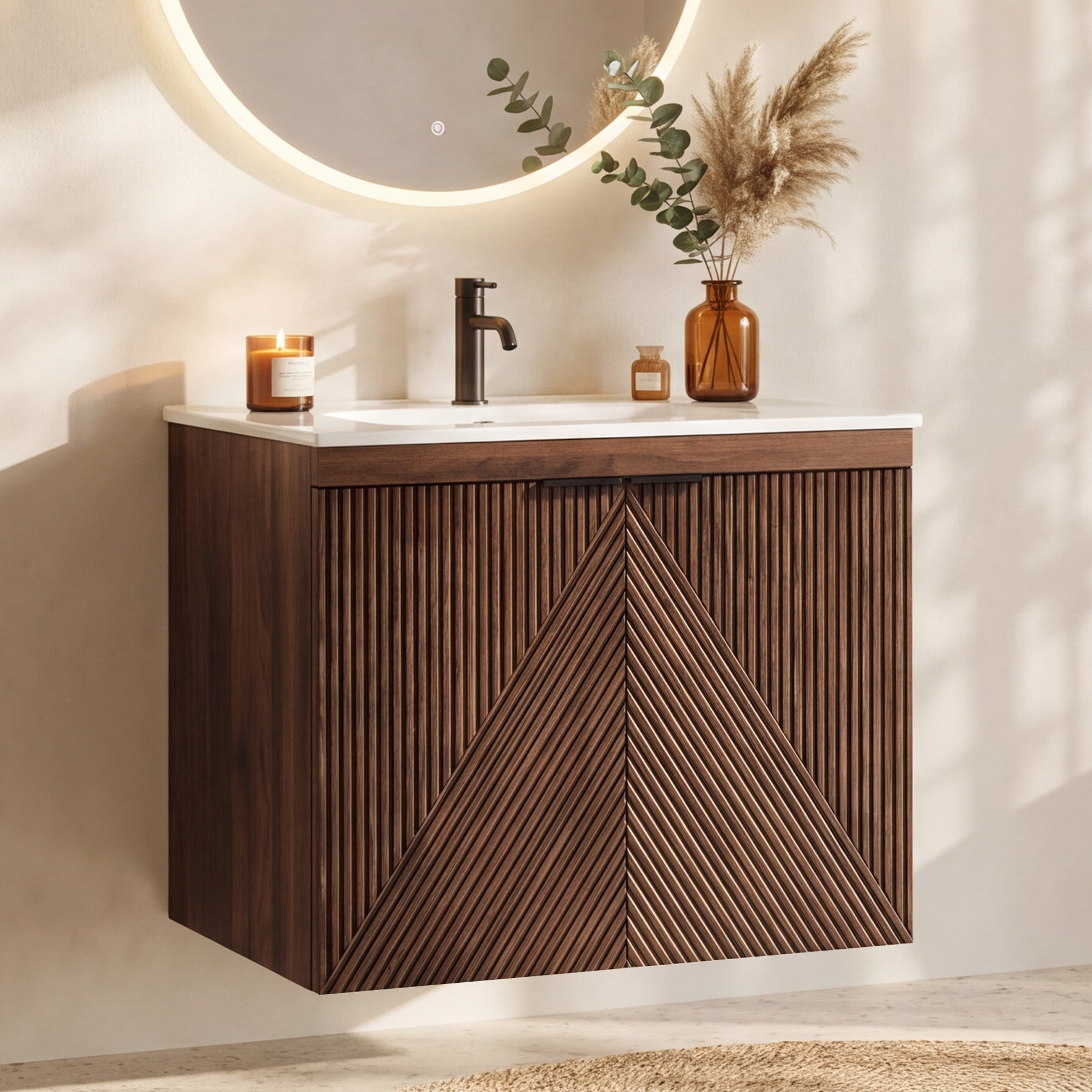 Tribesigns Meuble de Salle de Bain Suspendu 60 cm avec Vasque en Céramique