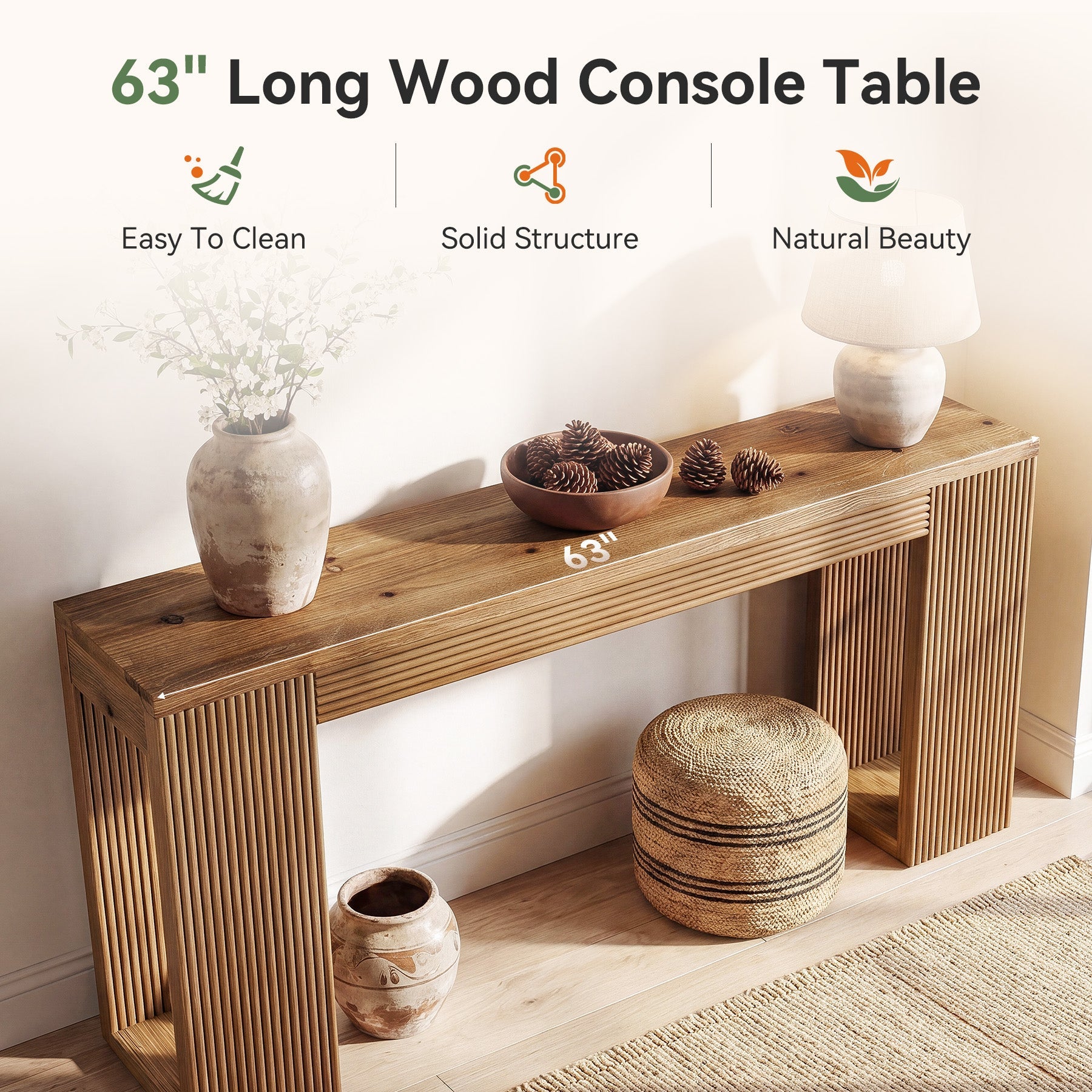 Tribesigns Console Longue de 160 cm, Table de Canapé Étroite en Bois Massif