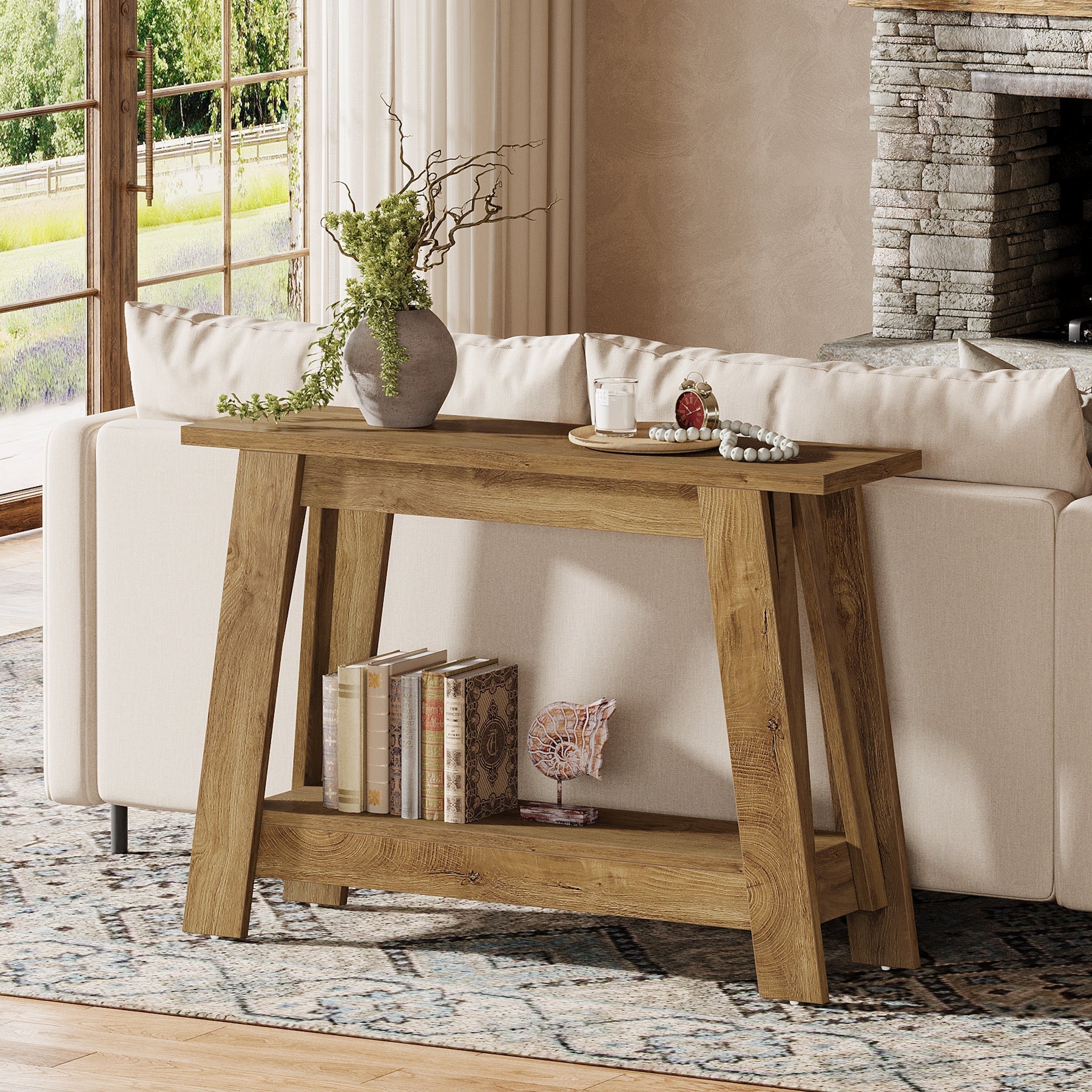 Tribesigns Console de style campagnard de 105 cm, Table d'entrée étroite à 2 niveaux avec espace de rangement