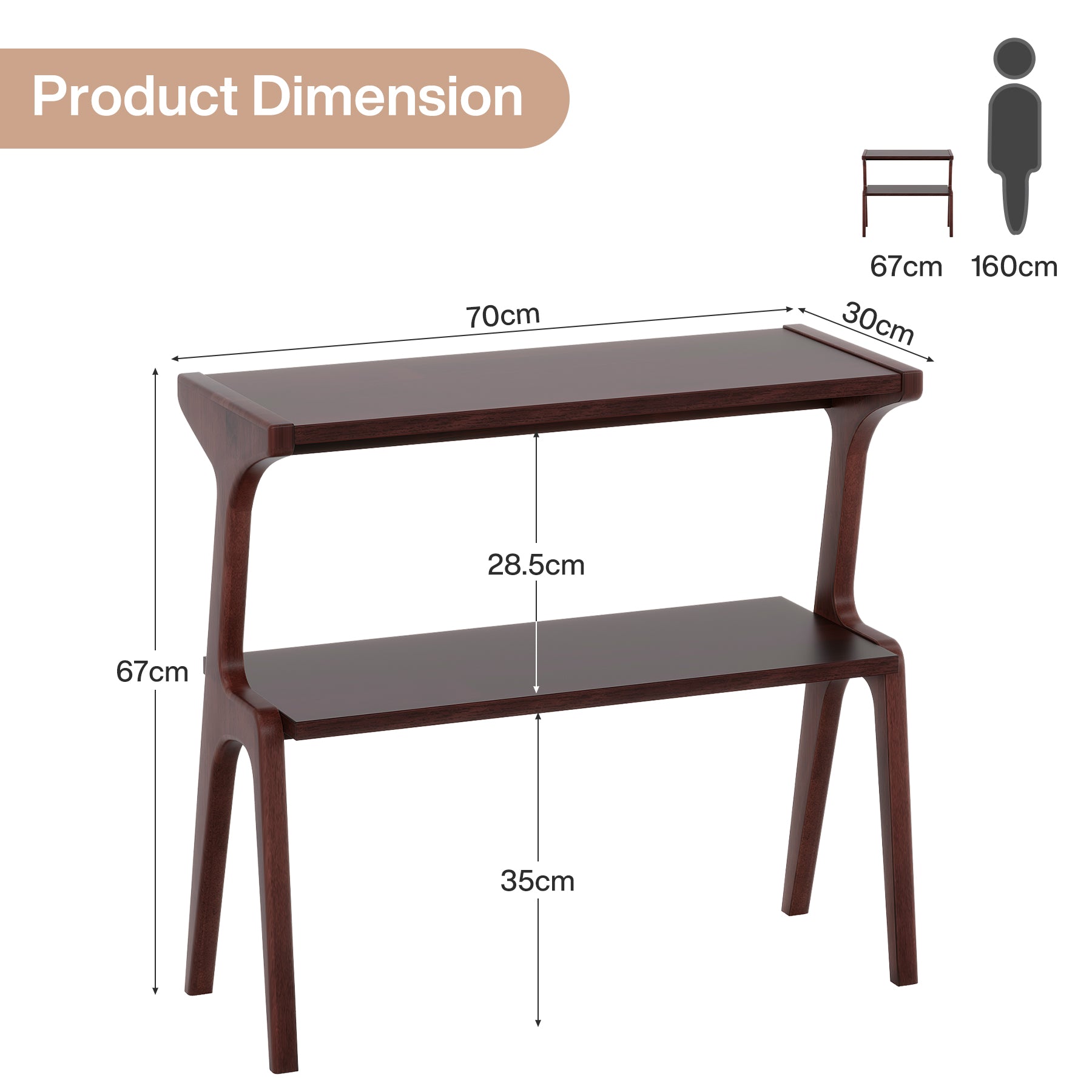 Tribesigns Table basse étroite, Table basse mince à 2 niveaux avec étagère de rangement