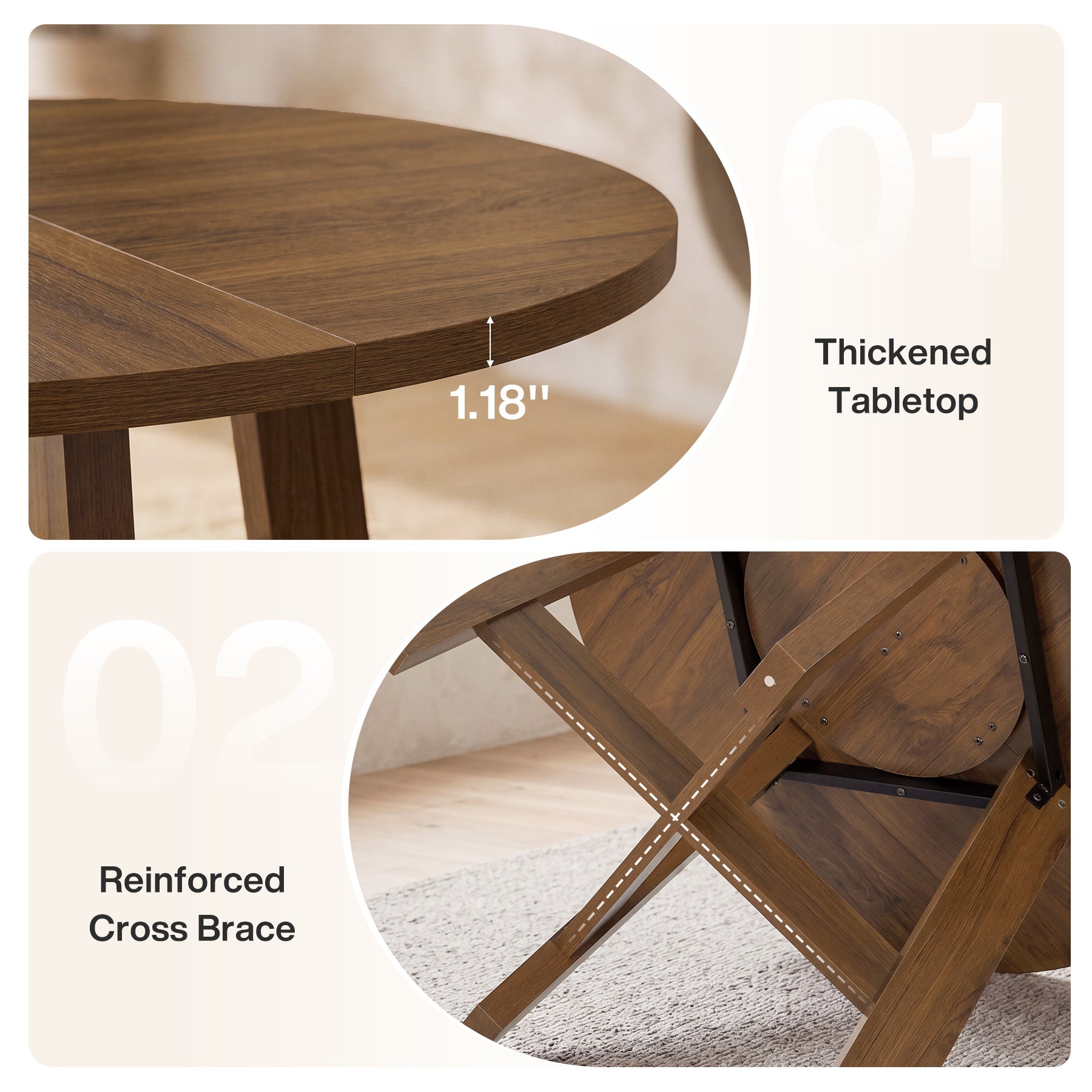 Tribesigns Table à manger de 118 cm avec traverse renforcée pour 4 à 6 personnes