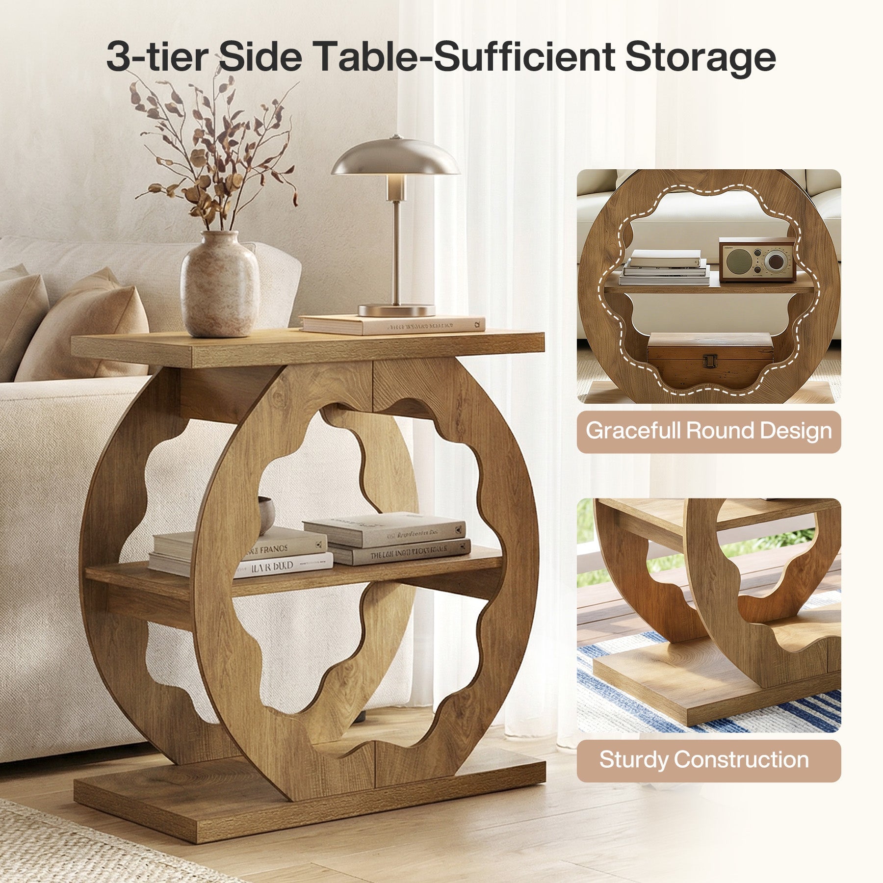 Tribesigns Table d’appoint de 60 cm à 3 niveaux avec rangement pour canapé