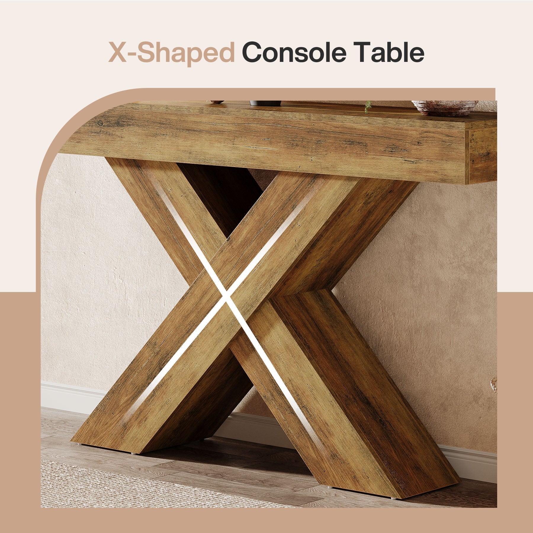 Tribesigns Console van 140 cm, Houten bijzettafel met uniek design
