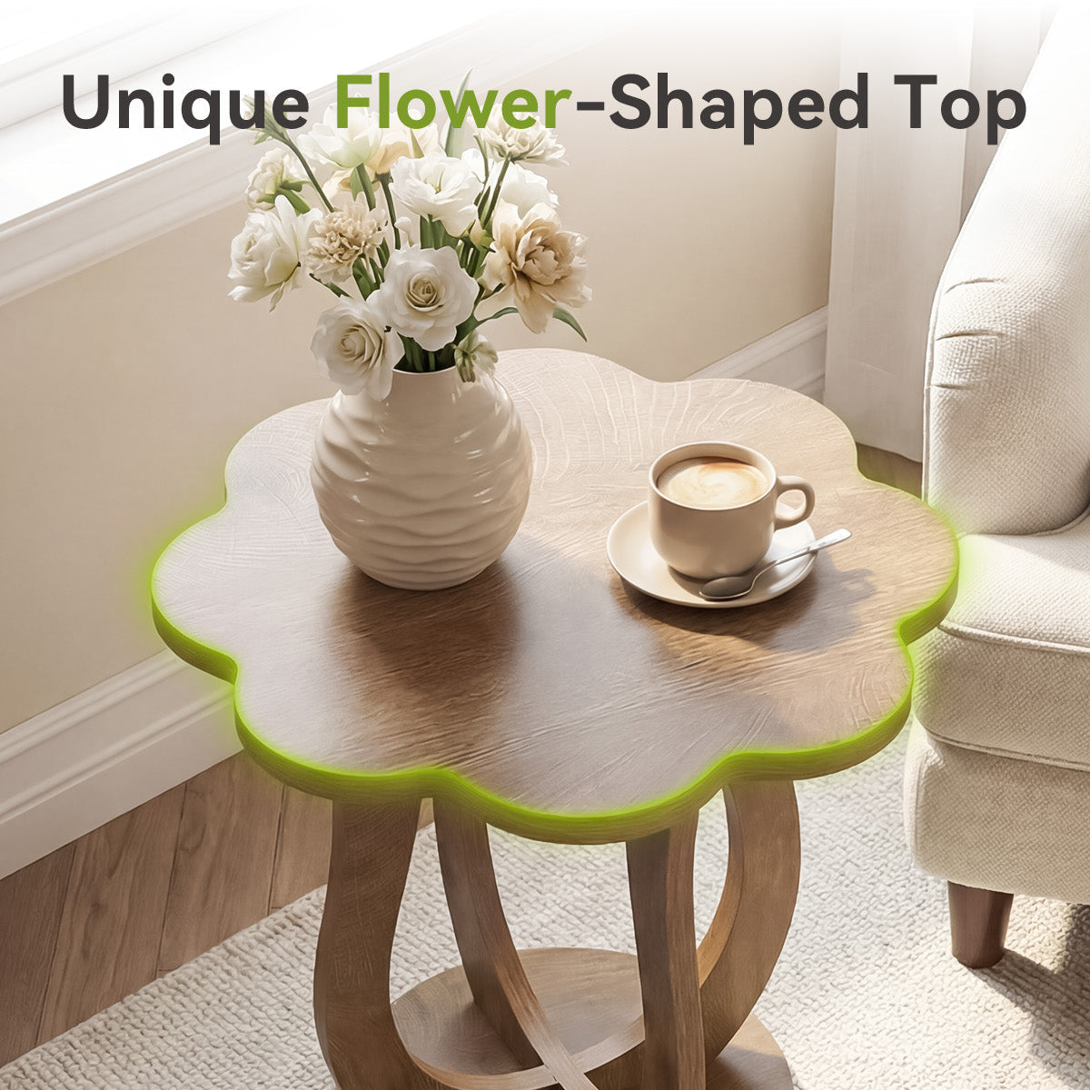 Tribesigns Table d’appoint moderne de 65 cm, plateau en forme de fleur et pied artistique