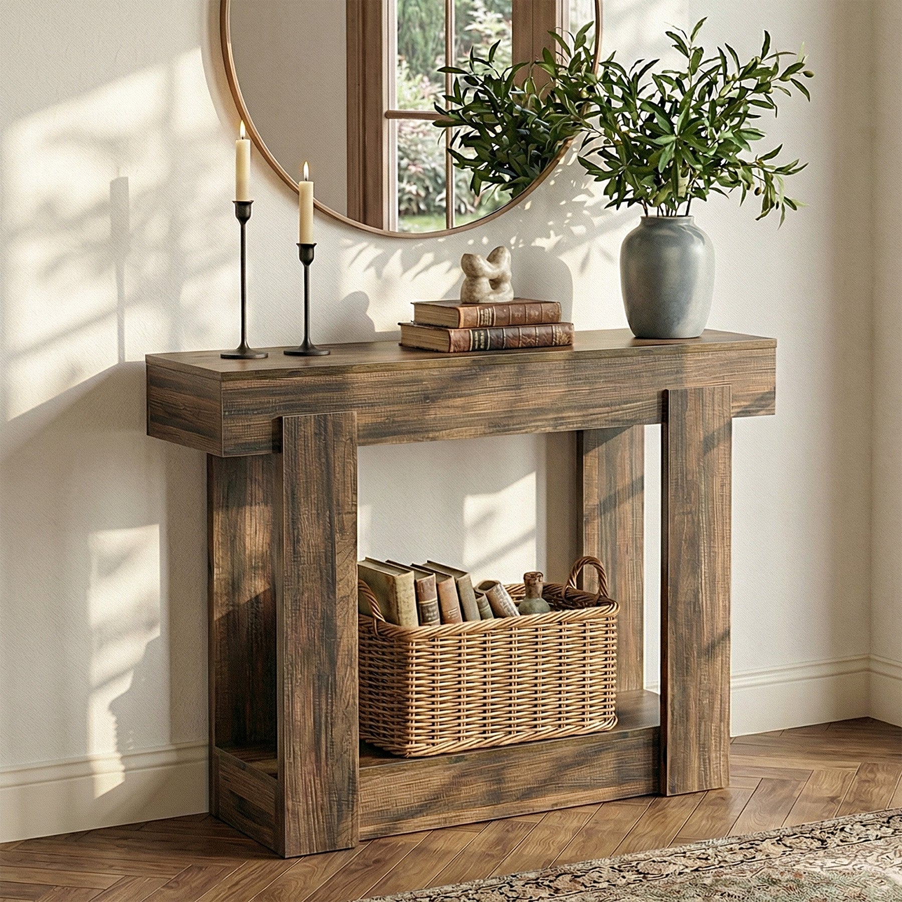 Tribesigns Console de 105 cm avec Étagère, Table d’Entrée Étroite Style Campagne