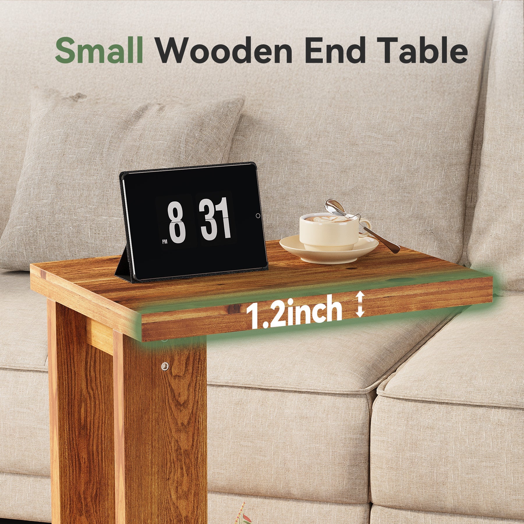 Tribesigns Table d’Appoint en C en Bois Massif, 50 x 35 x 60 cm avec 2 Niveaux, pour Salon