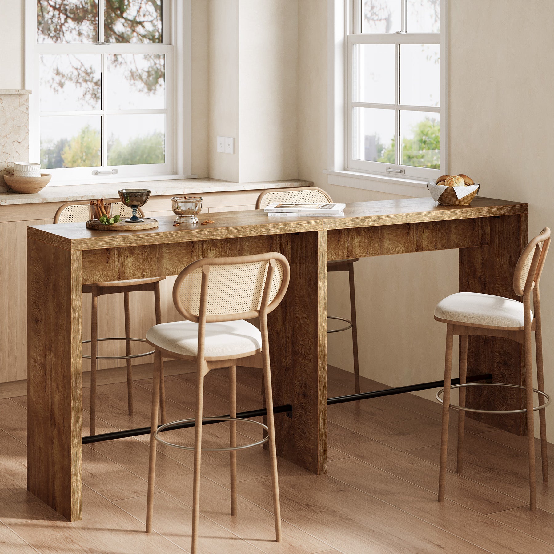 Tribesigns Table de Bar 200 cm pour 4 à 6 Personnes, Table Haute 95 cm avec Repose-Pieds Métallique pour Cuisine