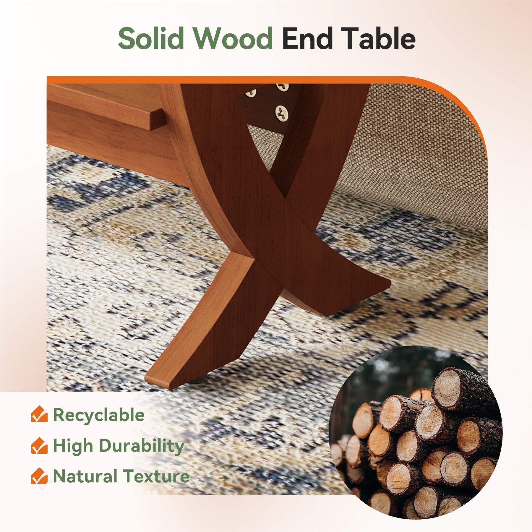 Tribesigns Table d’Appoint en Bois Massif avec Étagère, Table de Chevet Étroite à Structure Cintrée