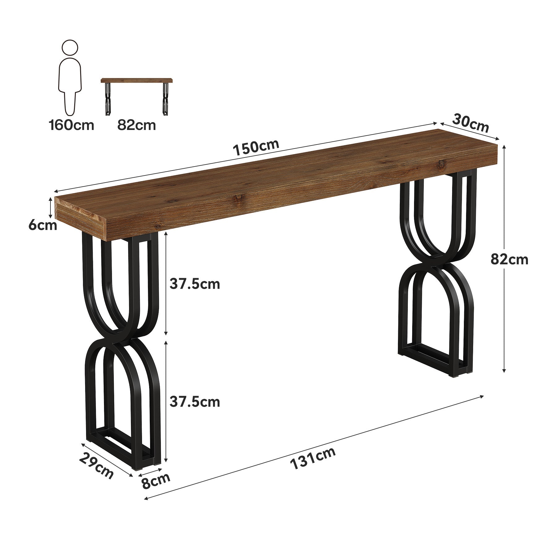 Tribesigns Console en bois massif de 150 cm, Pieds en métal en forme de U pour hall d'entrée