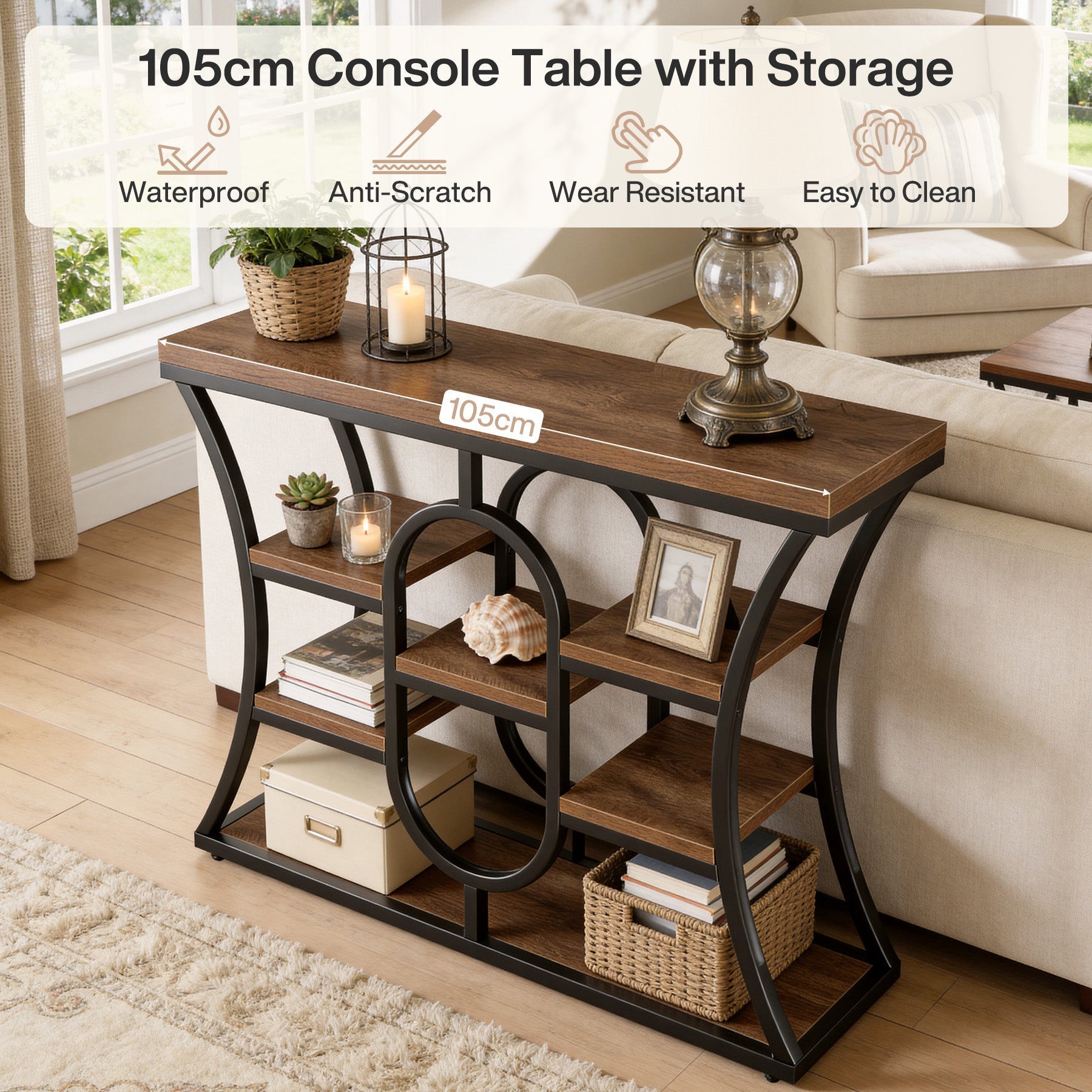 Tribesigns Smalle Console Tafel 105 cm, 5-laags Bijzettafel in Industriële Stijl
