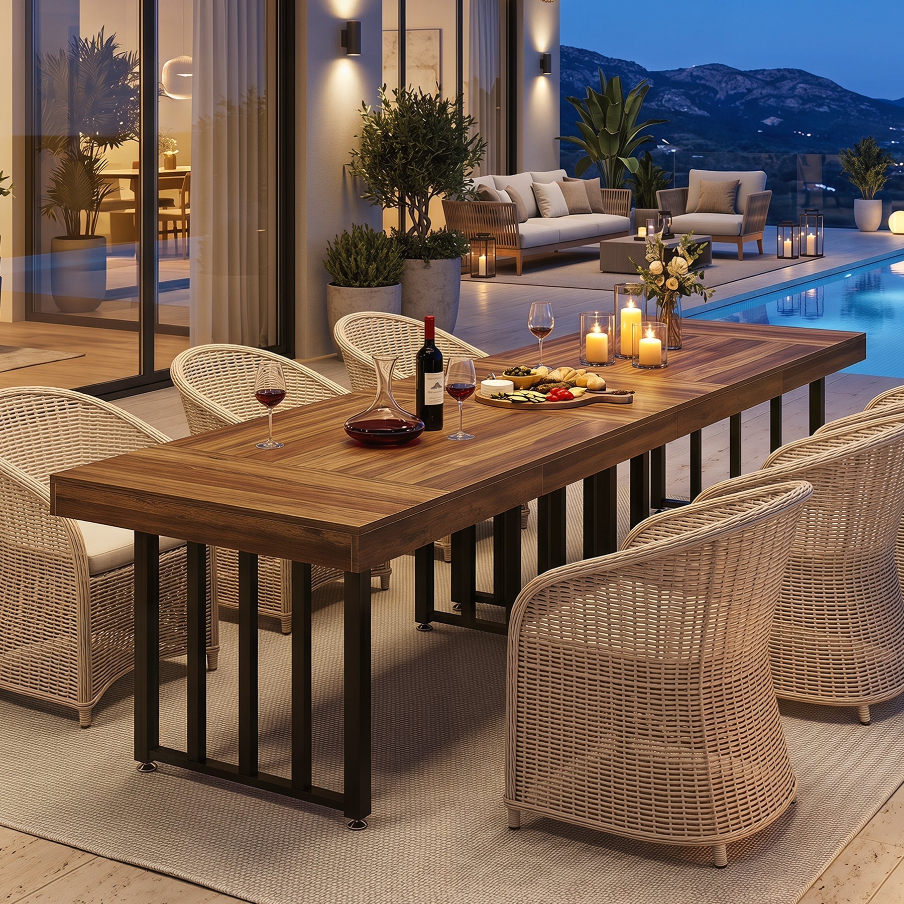 Table à manger 140 cm pour 4 personnes, Table de cuisine rectangulaire avec pieds en métal robustes
