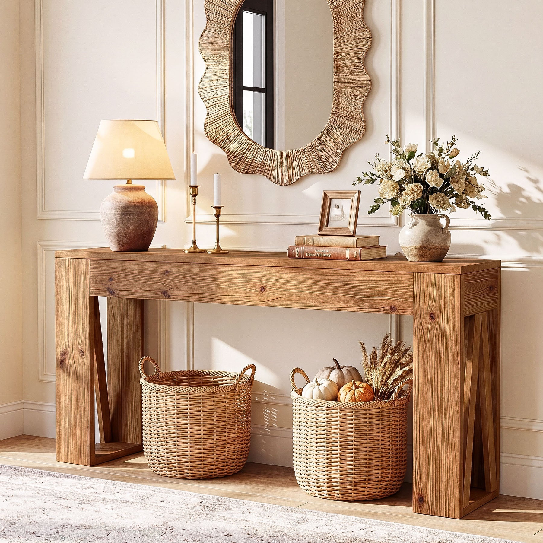 Tribesigns Console en Bois Massif de 160 cm, Table d’Entrée Étroite Style Rustique