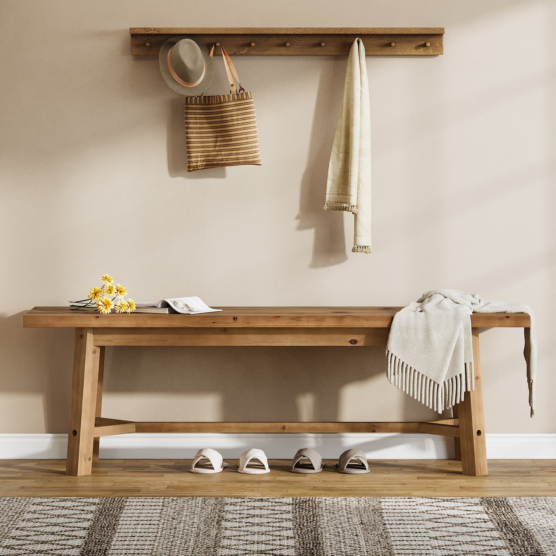 Tribesigns Banc en Bois Massif de 140 cm, Style Rustique, Idéal pour l’Entrée