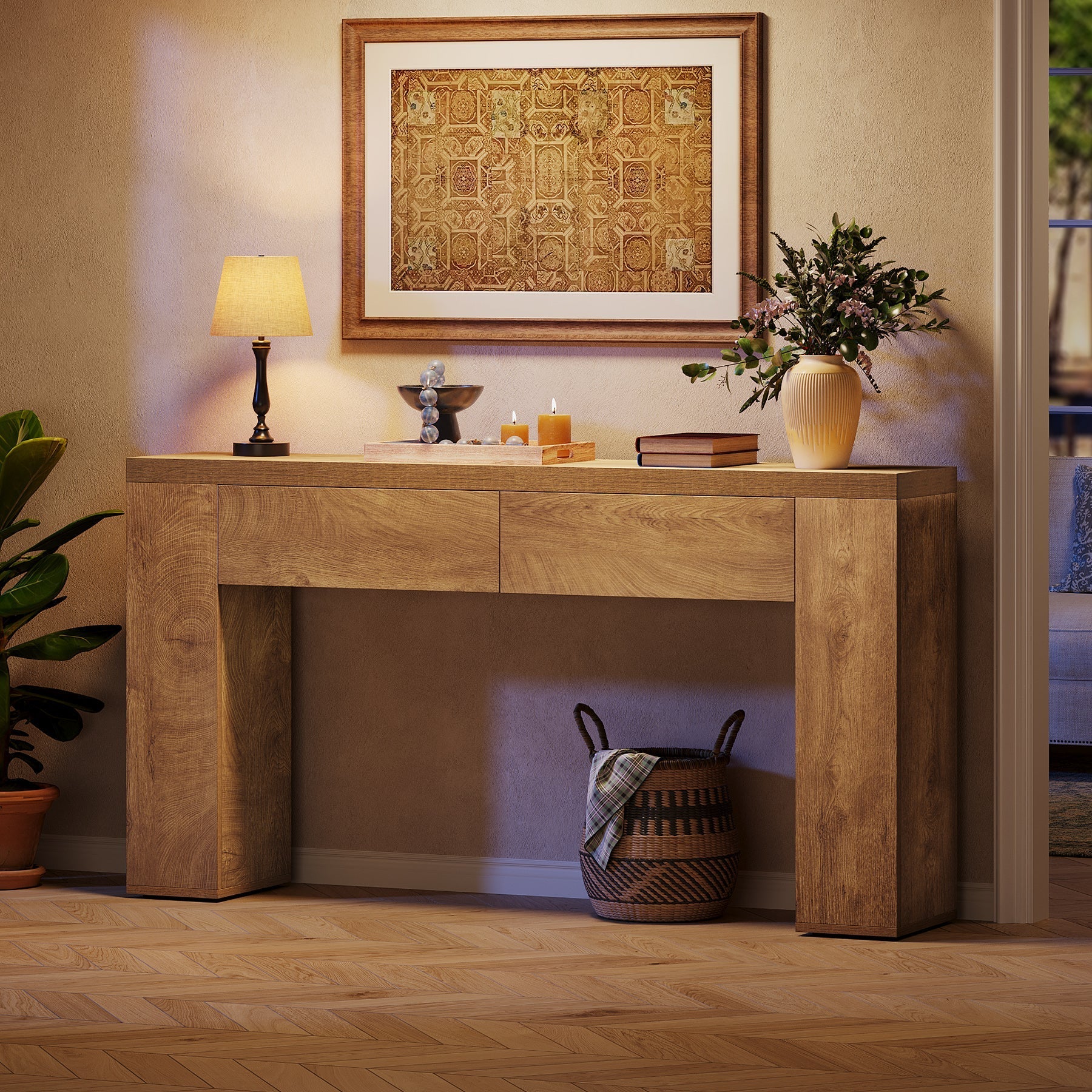 Tribesigns Sidetable 160 cm, smalle haltafel met 2 lades