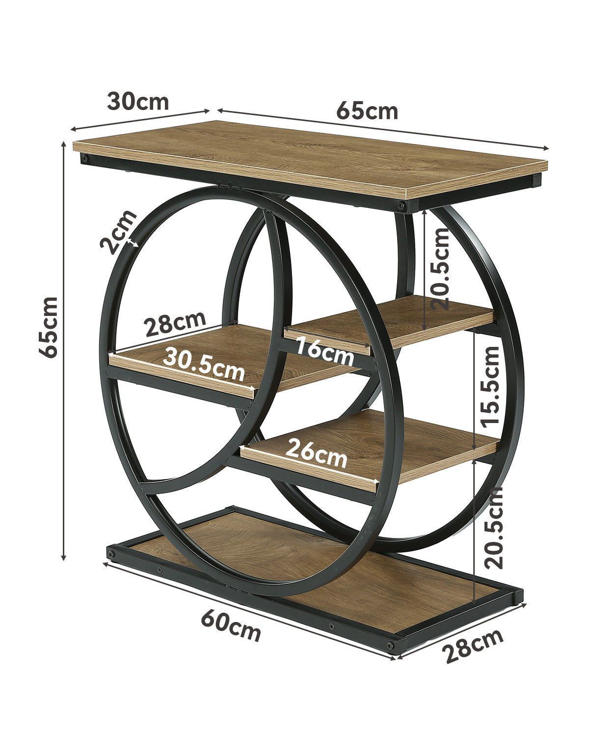 Tribesigns Table d'appoint, Table d'appoint étroite à 4 étagères Table de chevet moderne pour salon, bureau, chambre, chêne clair rustique et noir