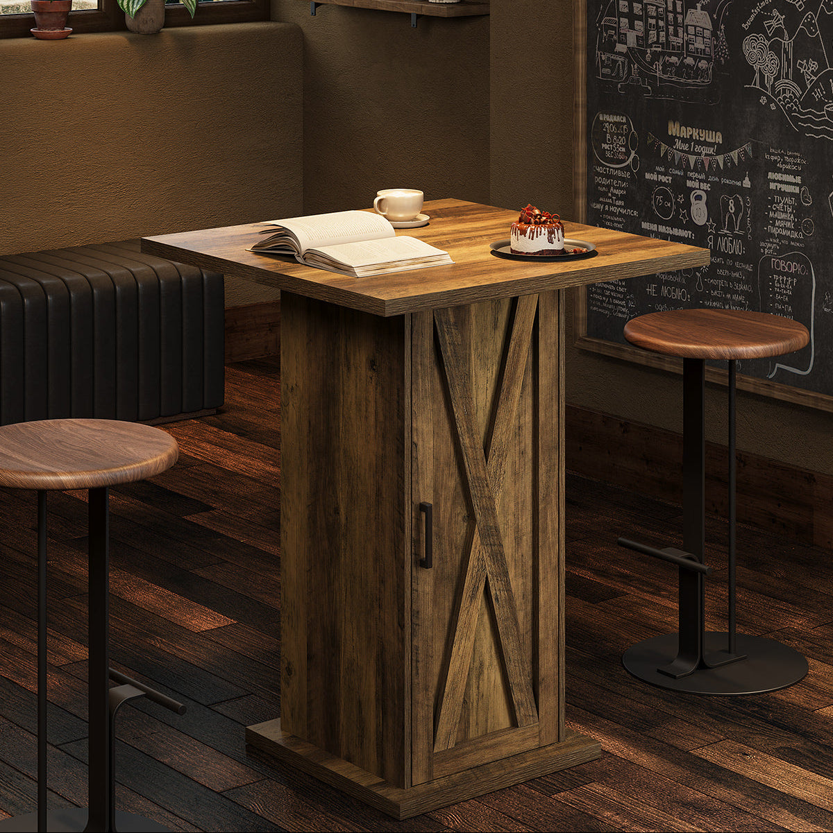 Tribesigns Table de Bar 80 cm, Table de Bistro Carrée avec 3 Étagères