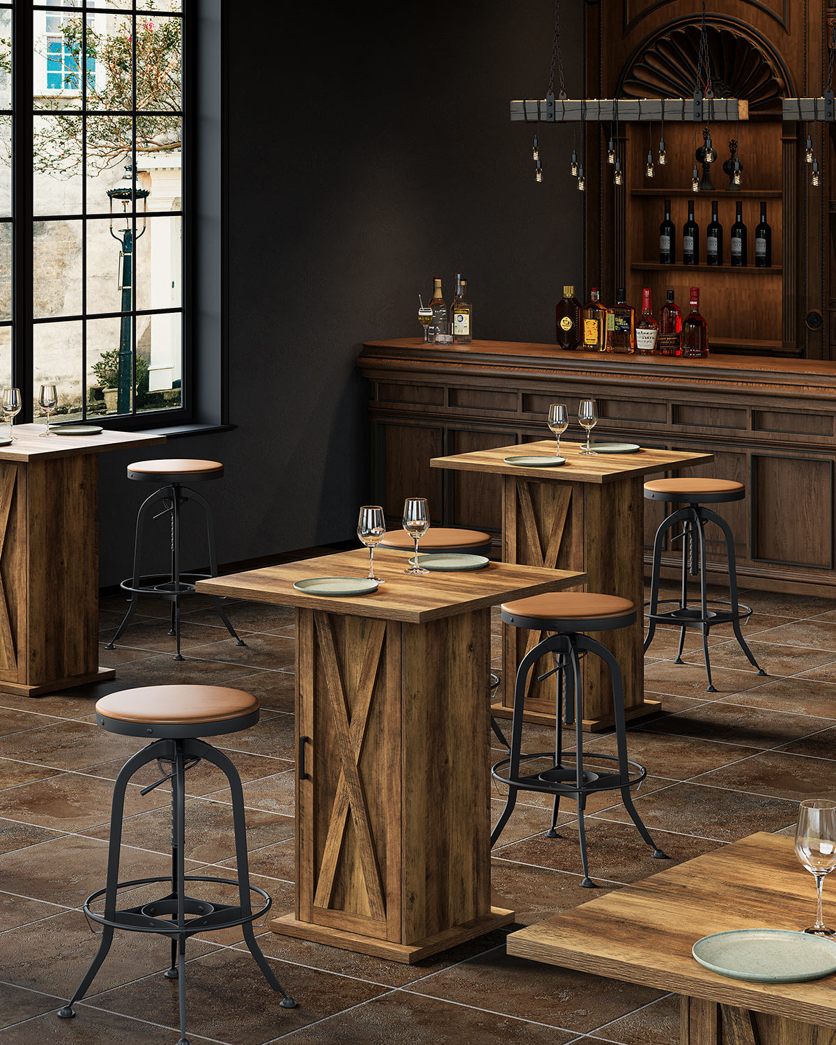 Tribesigns Table de Bar 80 cm, Table de Bistro Carrée avec 3 Étagères